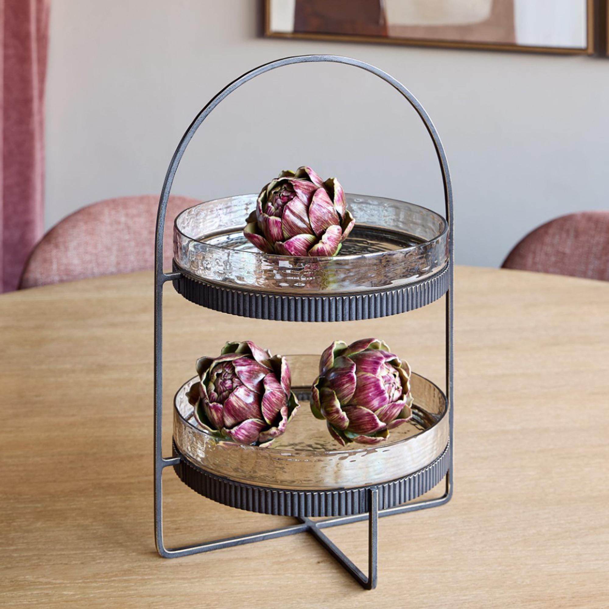 Beresford Cake Stand - Brown Glass - Round - Two Tier