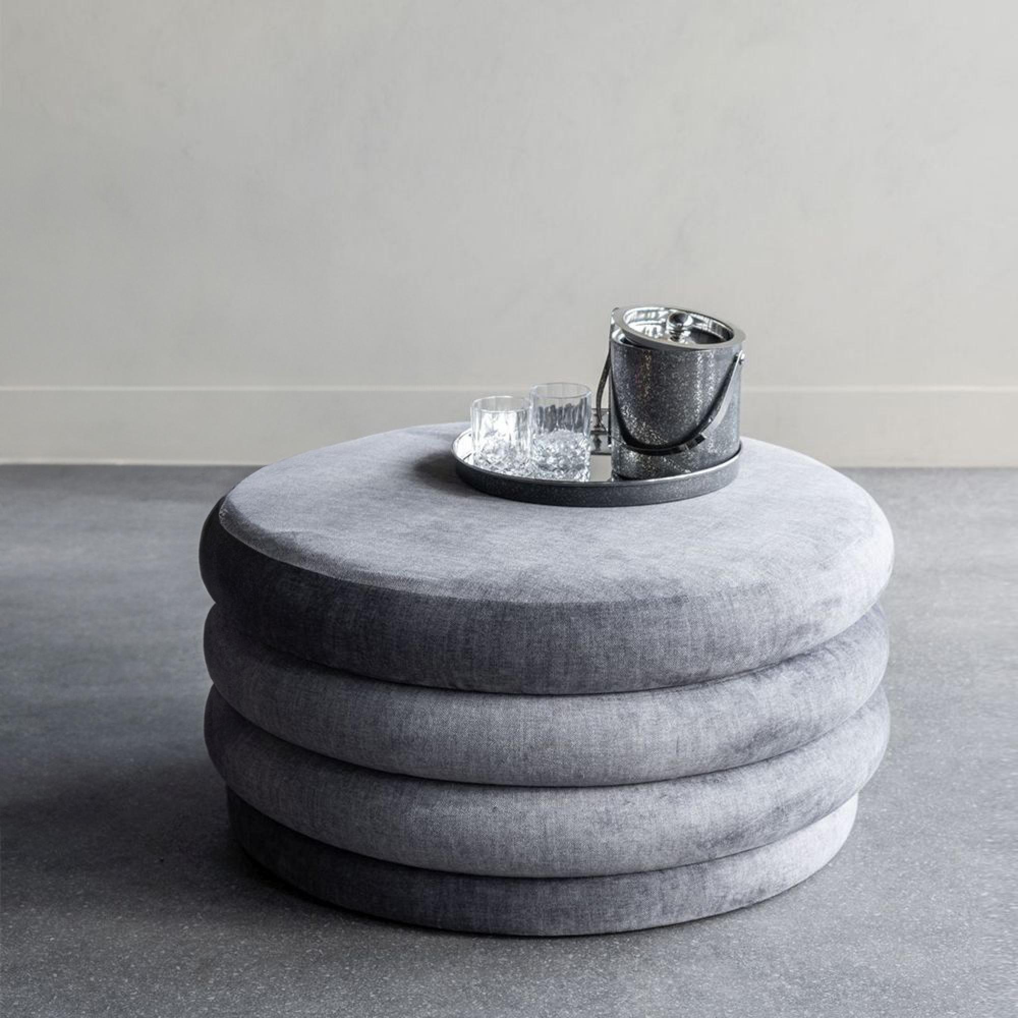 Casa Ottoman Storage Stool - Grey Velvet Fabric - Round