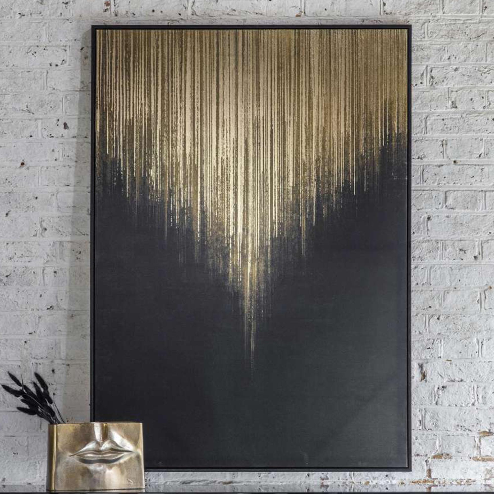 Golden Rain Wall Art Black Framed Canvas