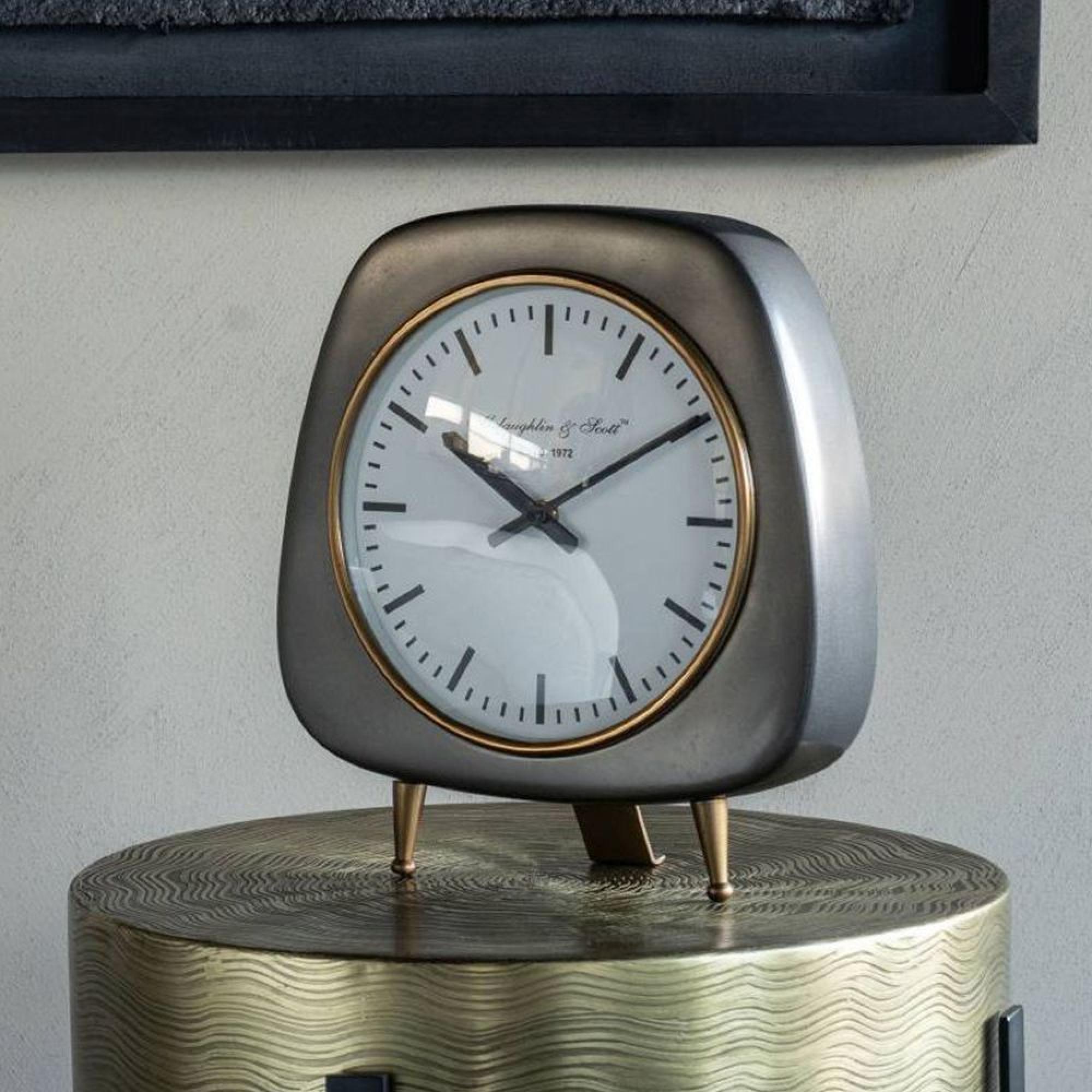 Mid Century Style Table Clock - Grey Metal