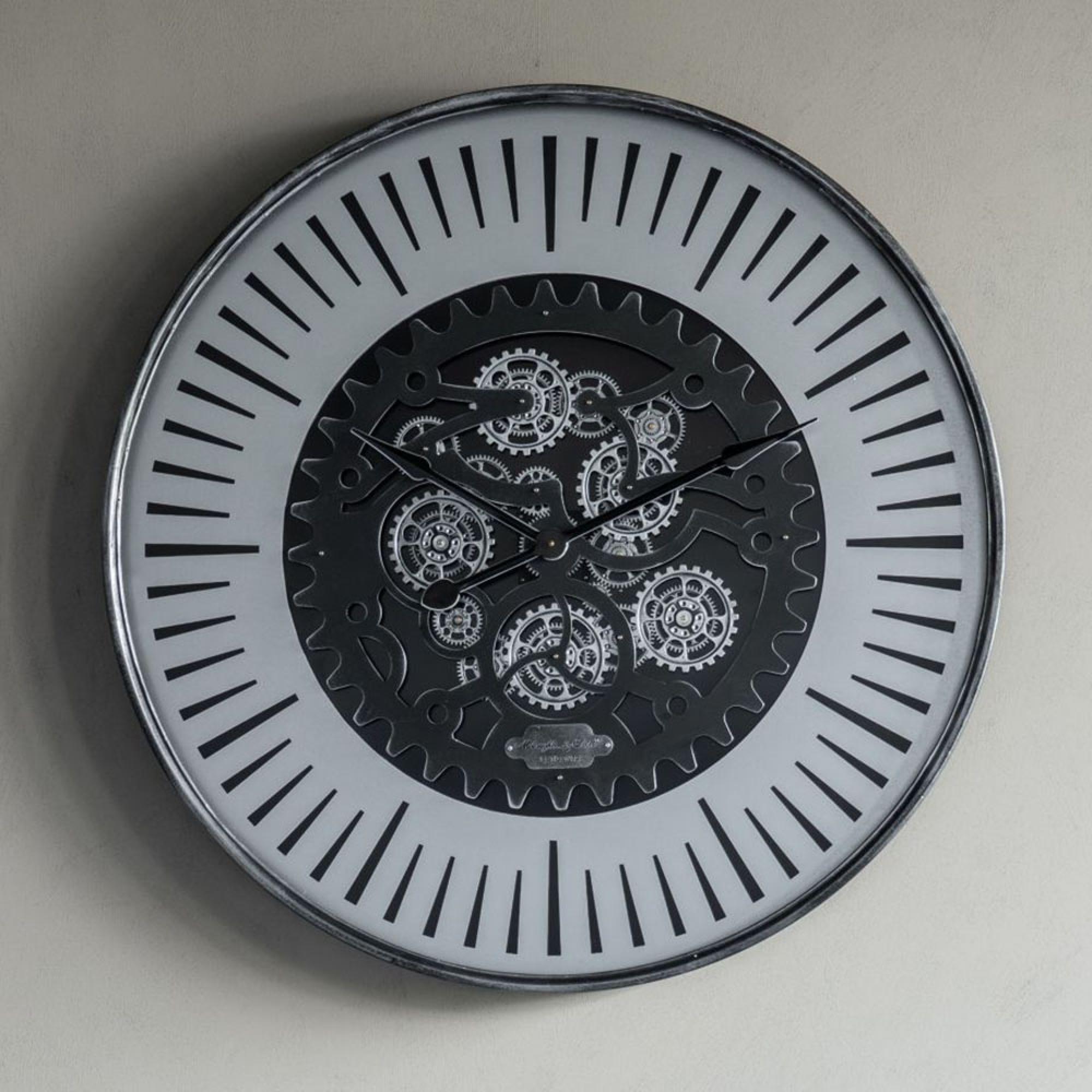 Palladium Wall Clock - Black and Silver Cogs - Round - Medium