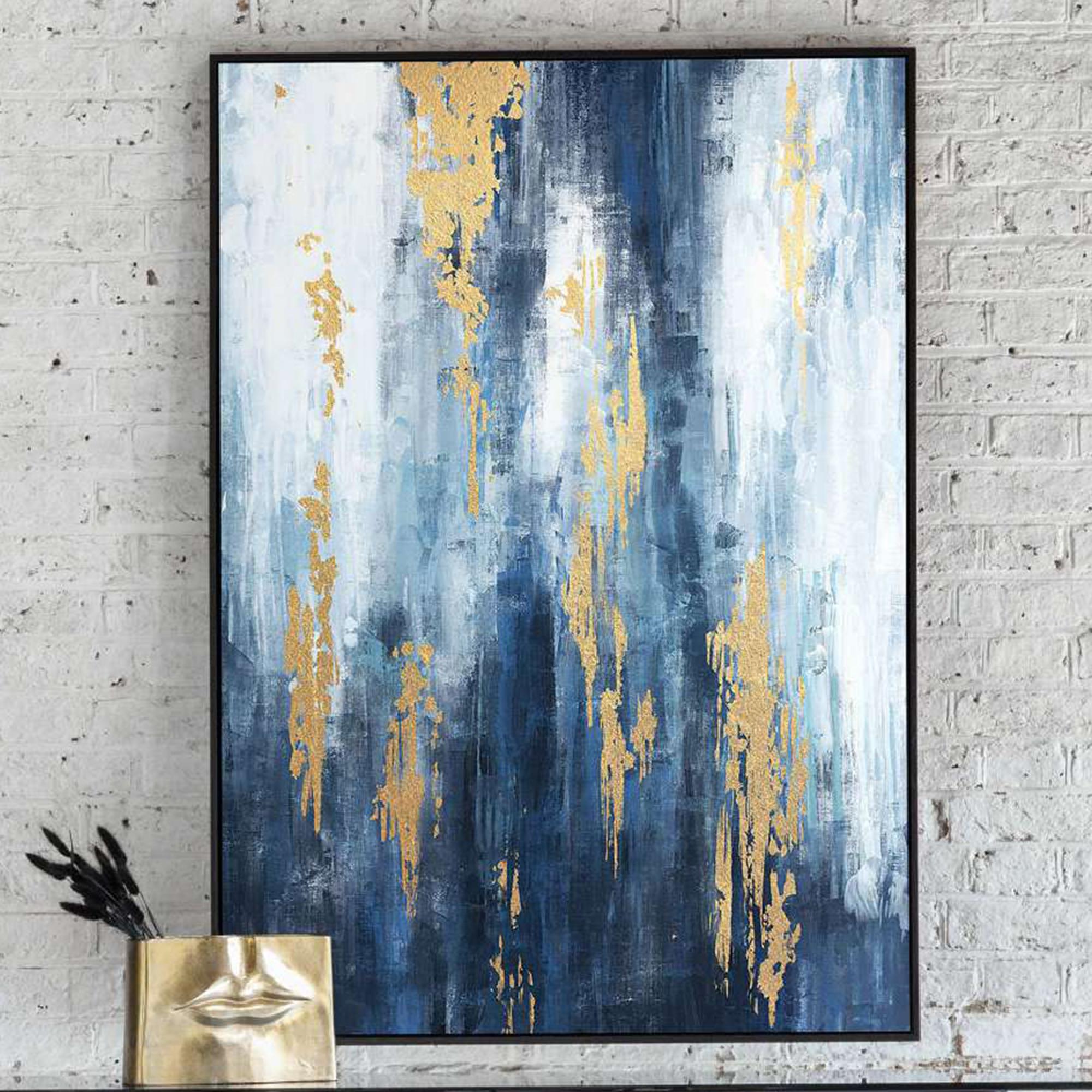 Urbanite Wall Art Blue Distressed Framed Canvas
