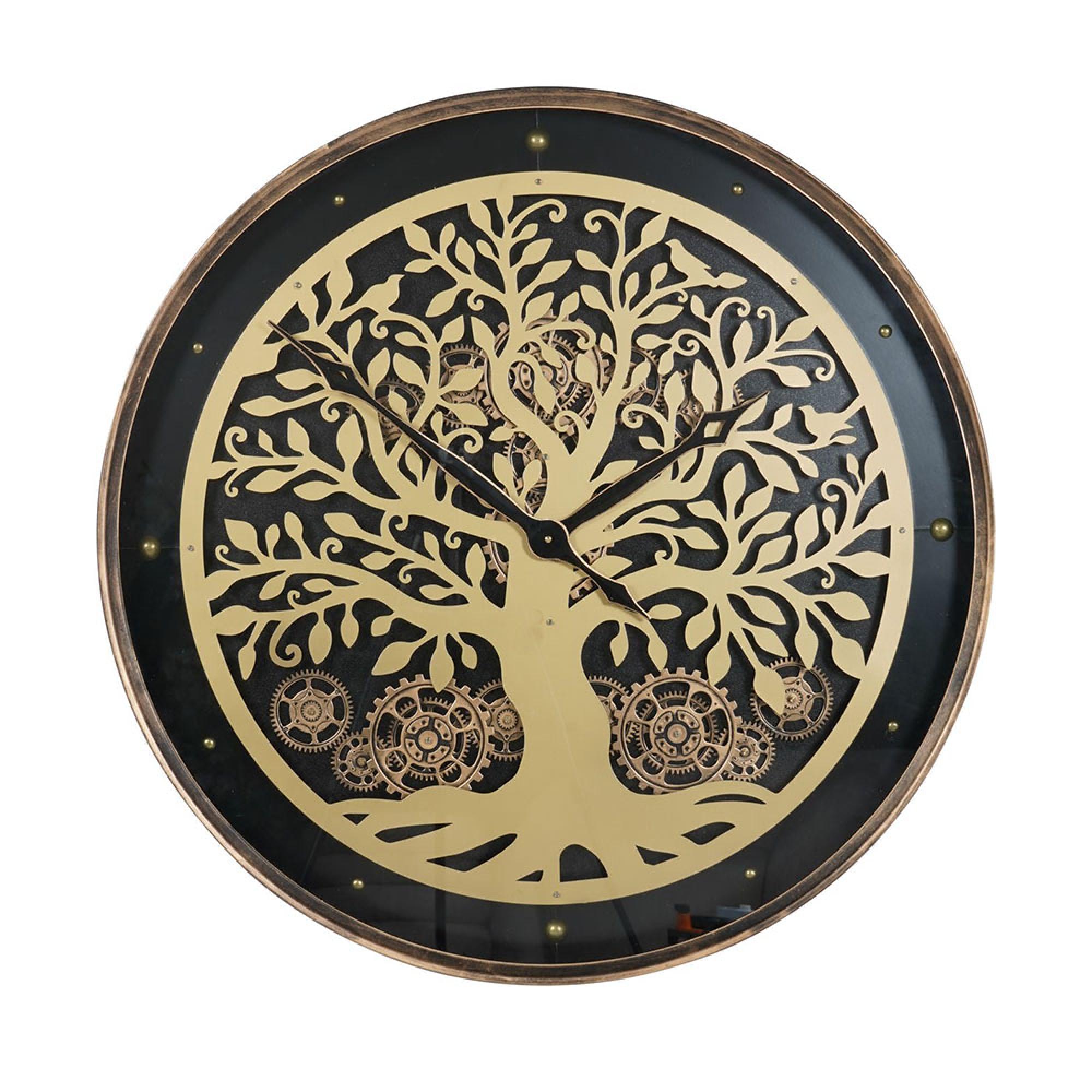 Viking Wall Clock - Gold Tree Cogs - Round