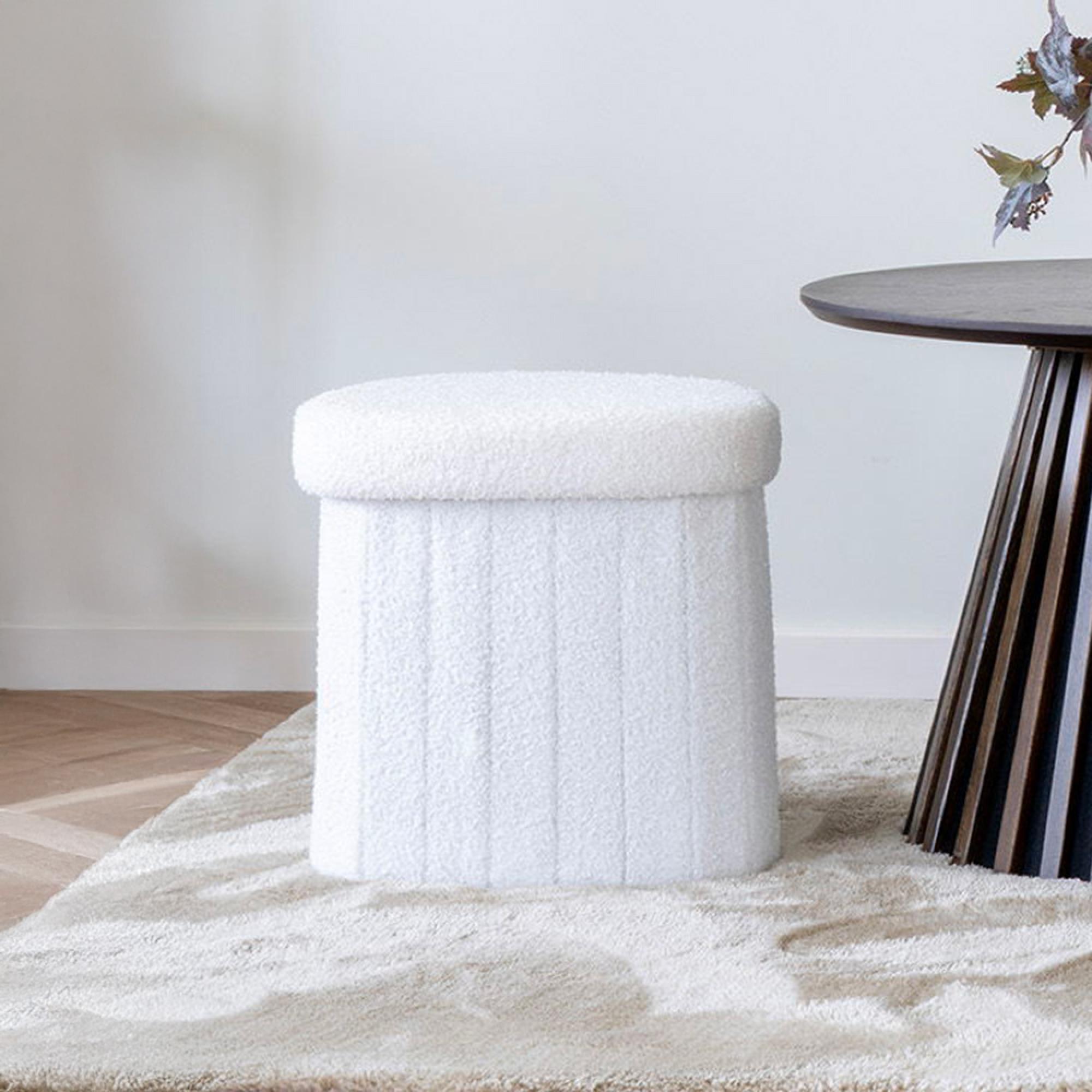 Medford Pouf - White Fabric - Storage