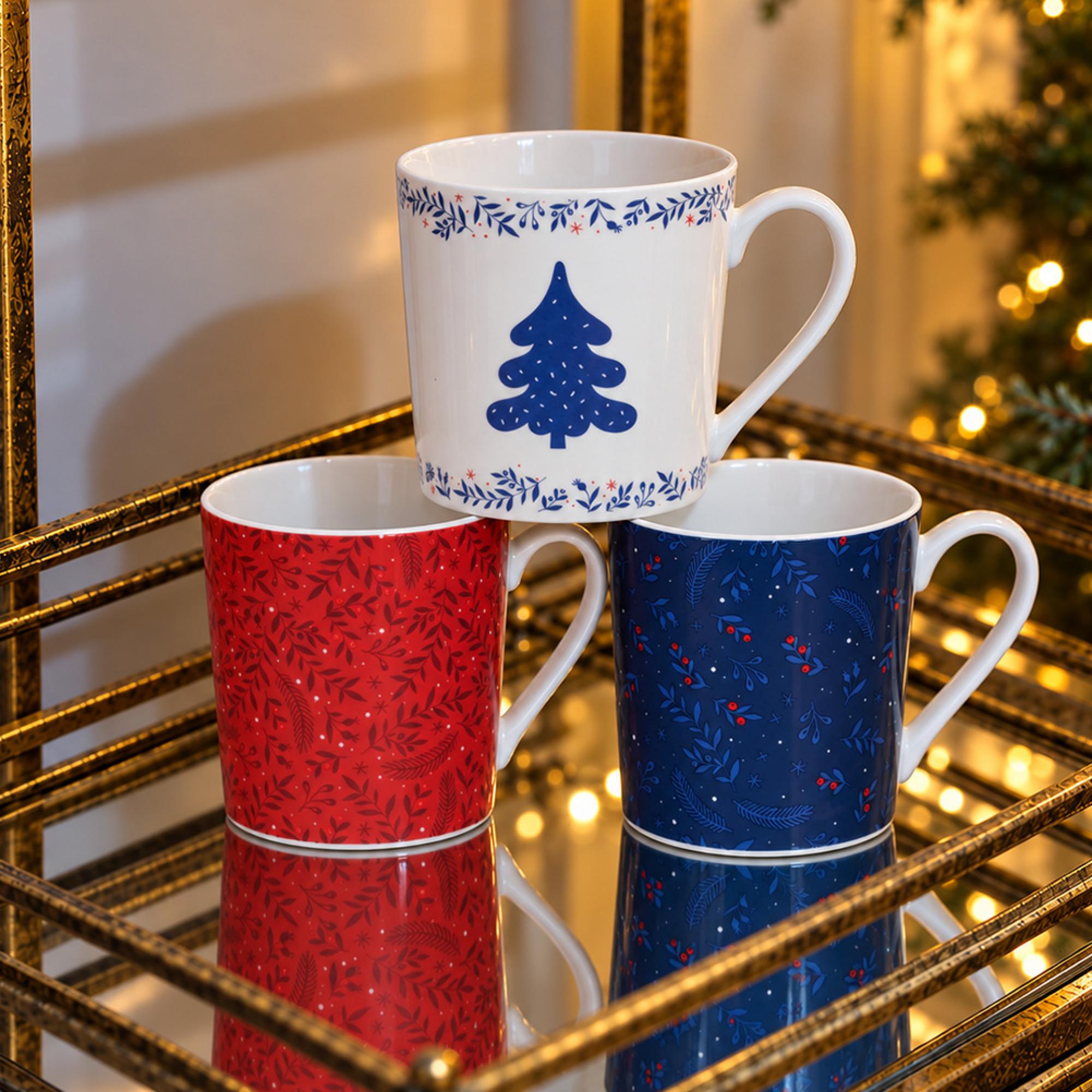 Midnight Ceramic 6 Mugs - Blue and Red - Set of 4