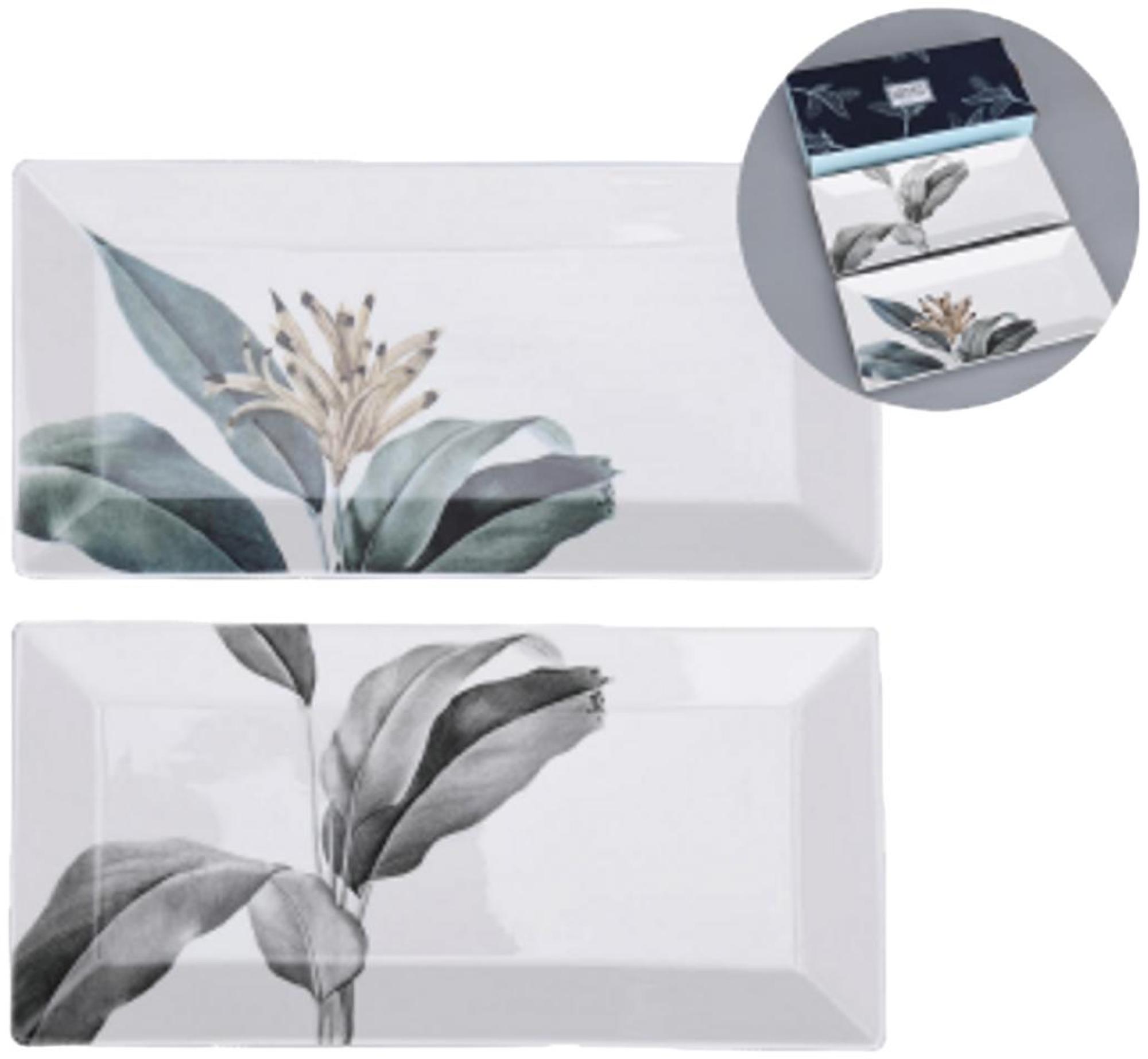 Birds of Paradise 2 Platter - White, Grey and Green - Bone China - Set of 4