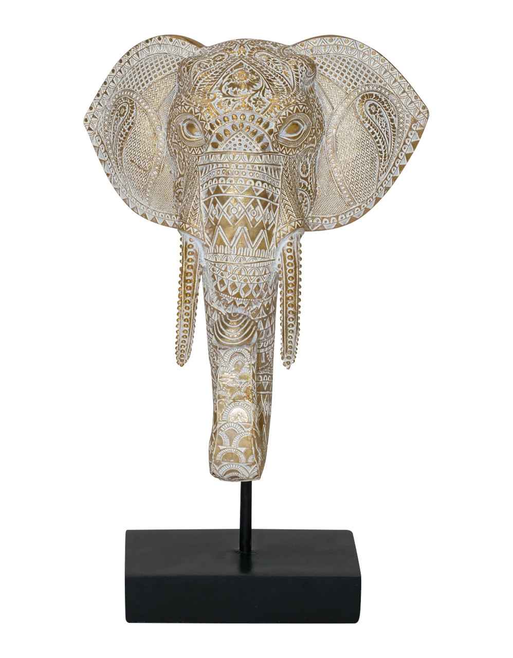 Elephant Head Sculpture - Gold and White - Large - Set of 2