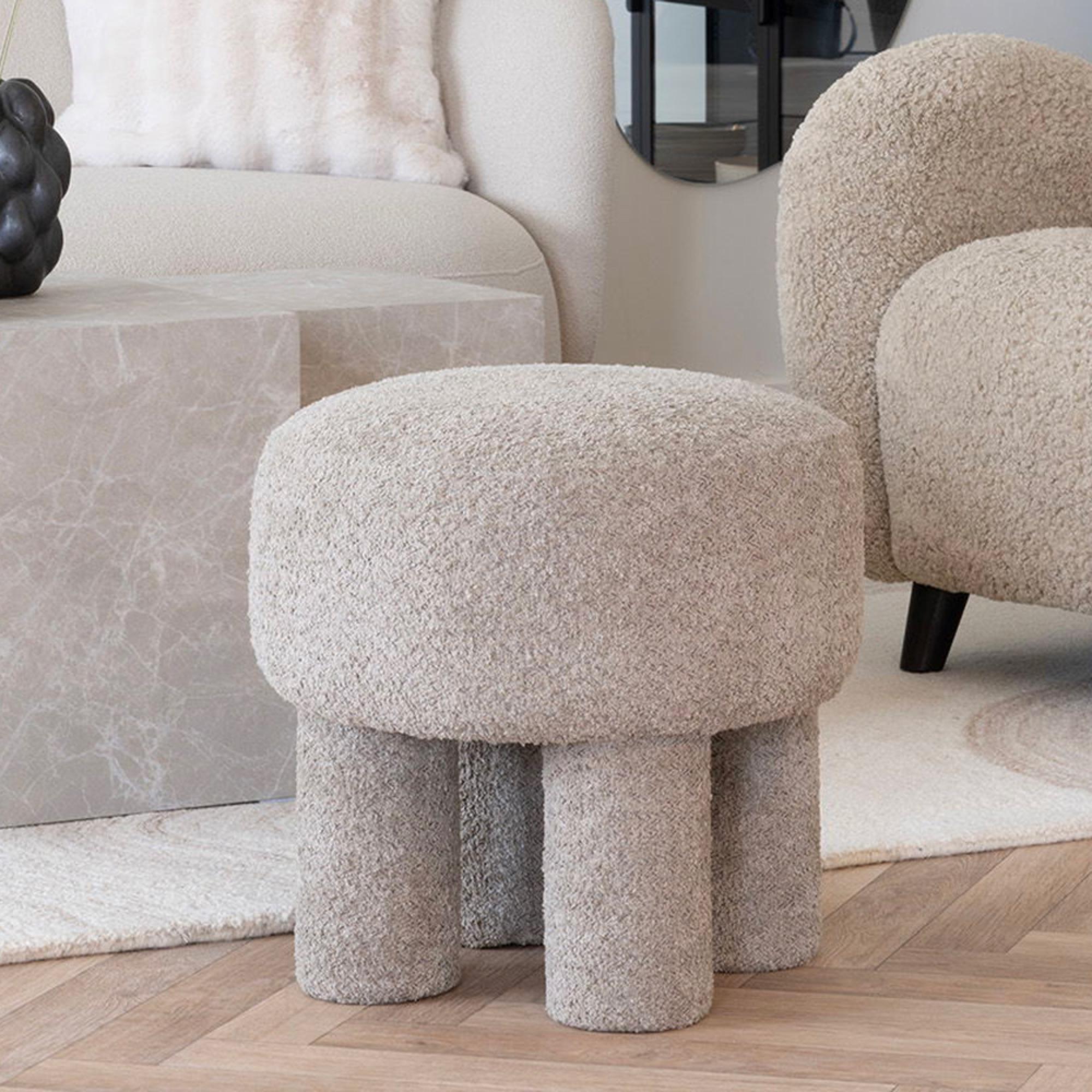 Perth Pouf - Round - Light Grey Fabric
