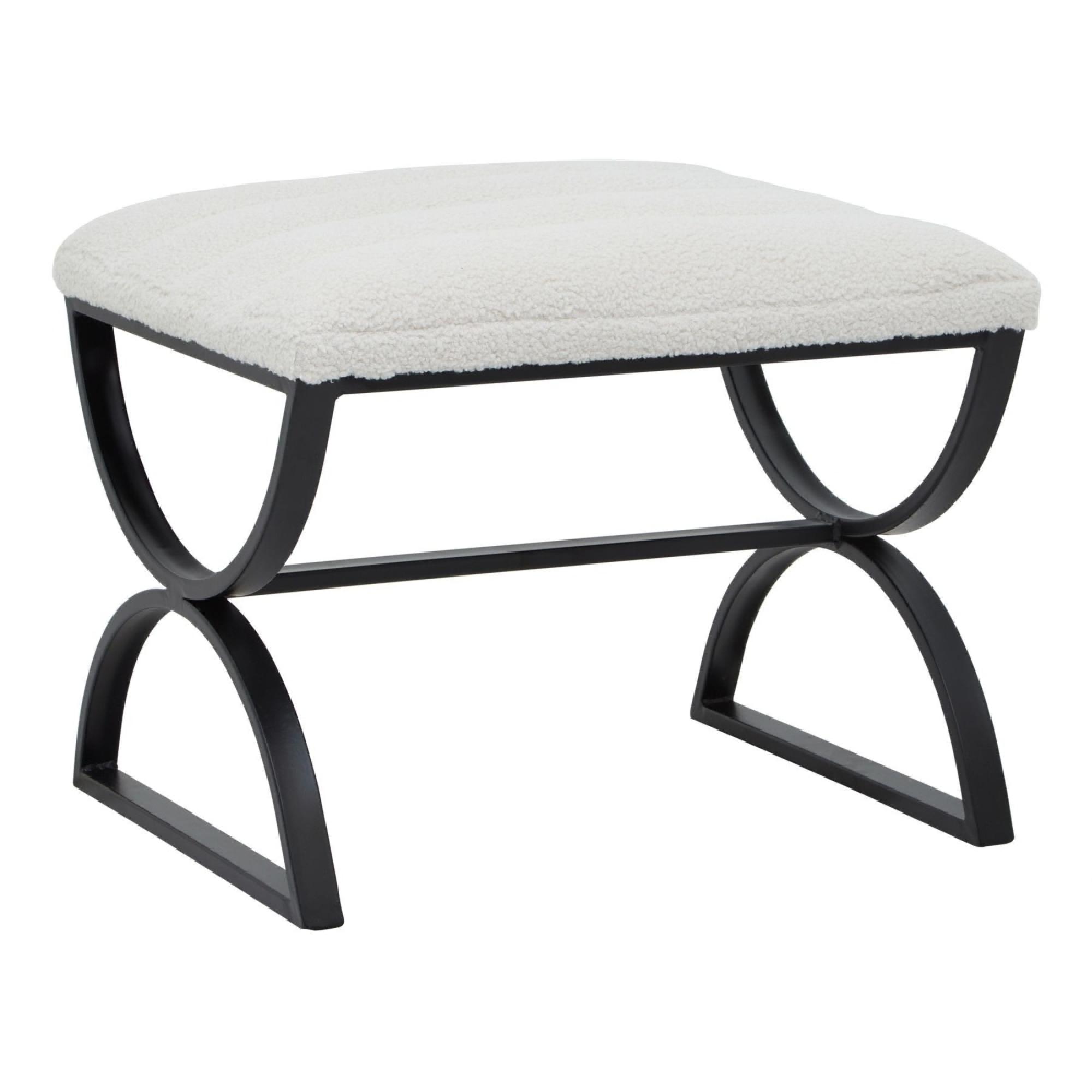 Boucle Fabric Ribbed Footstool - White