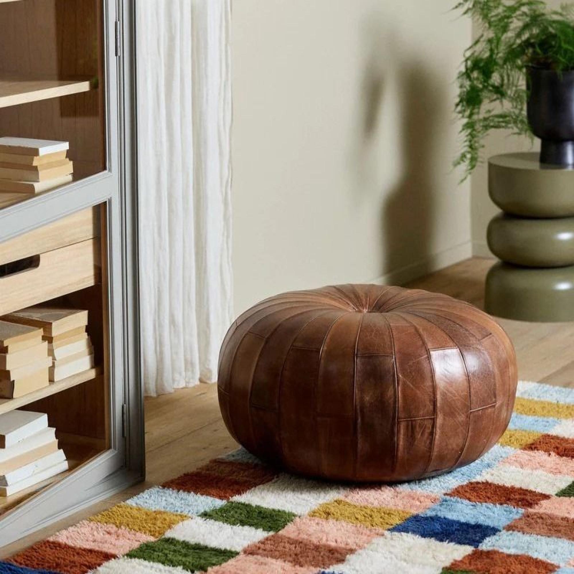 Rugby Pouffe - Antique Brown - Leather