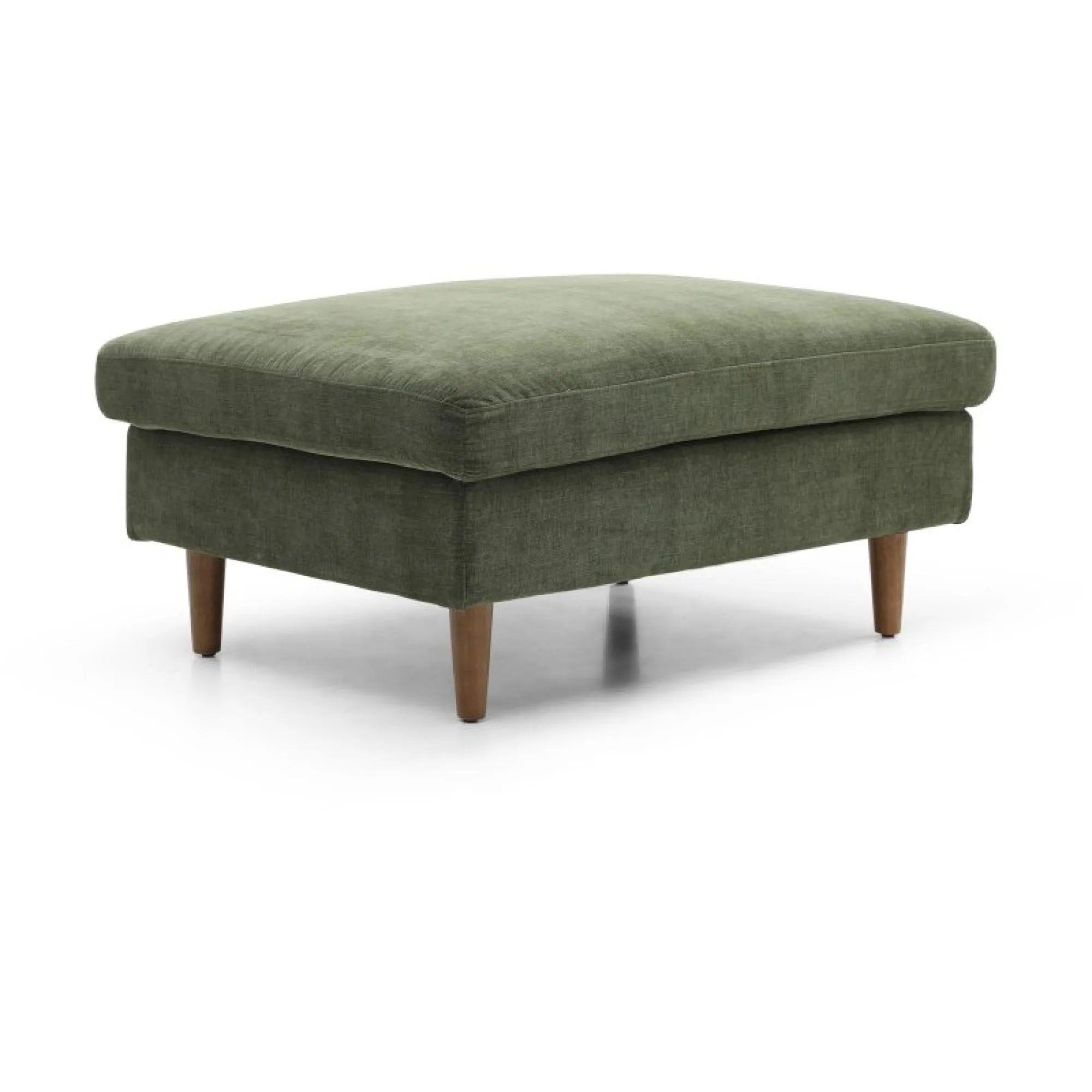 Scott Ottoman Footstool - Eryx Chenille Olive Green Fabric