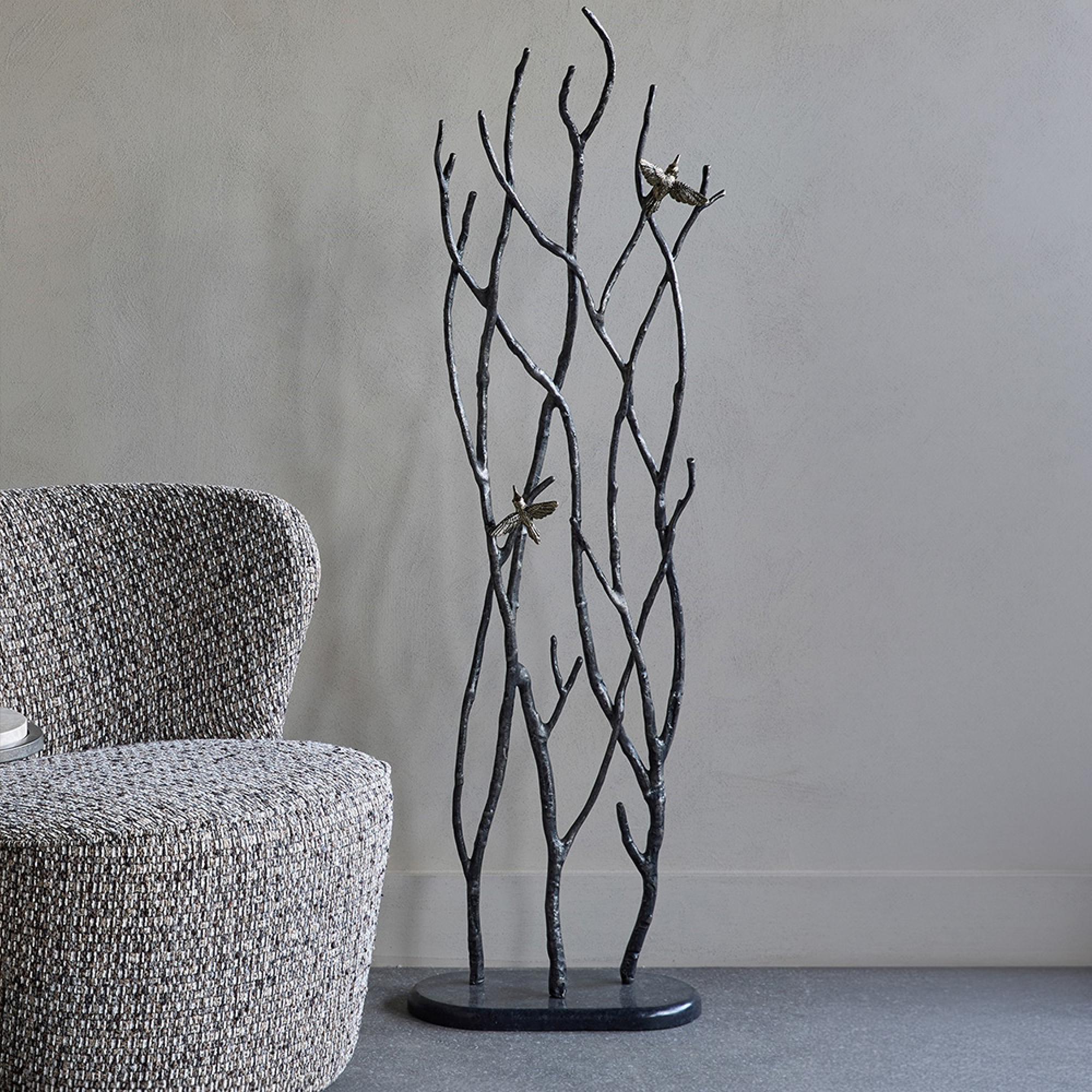 Screen Sculpture - Decorative Black Branches and Birds