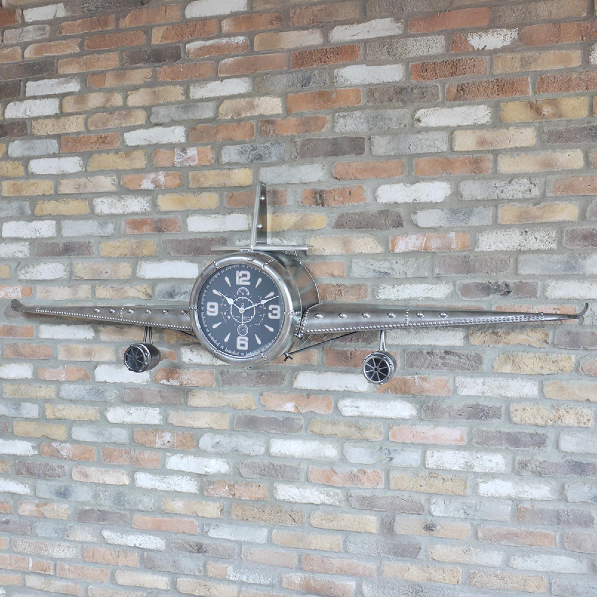 Aeroplane Metal Clock - Silver Metal