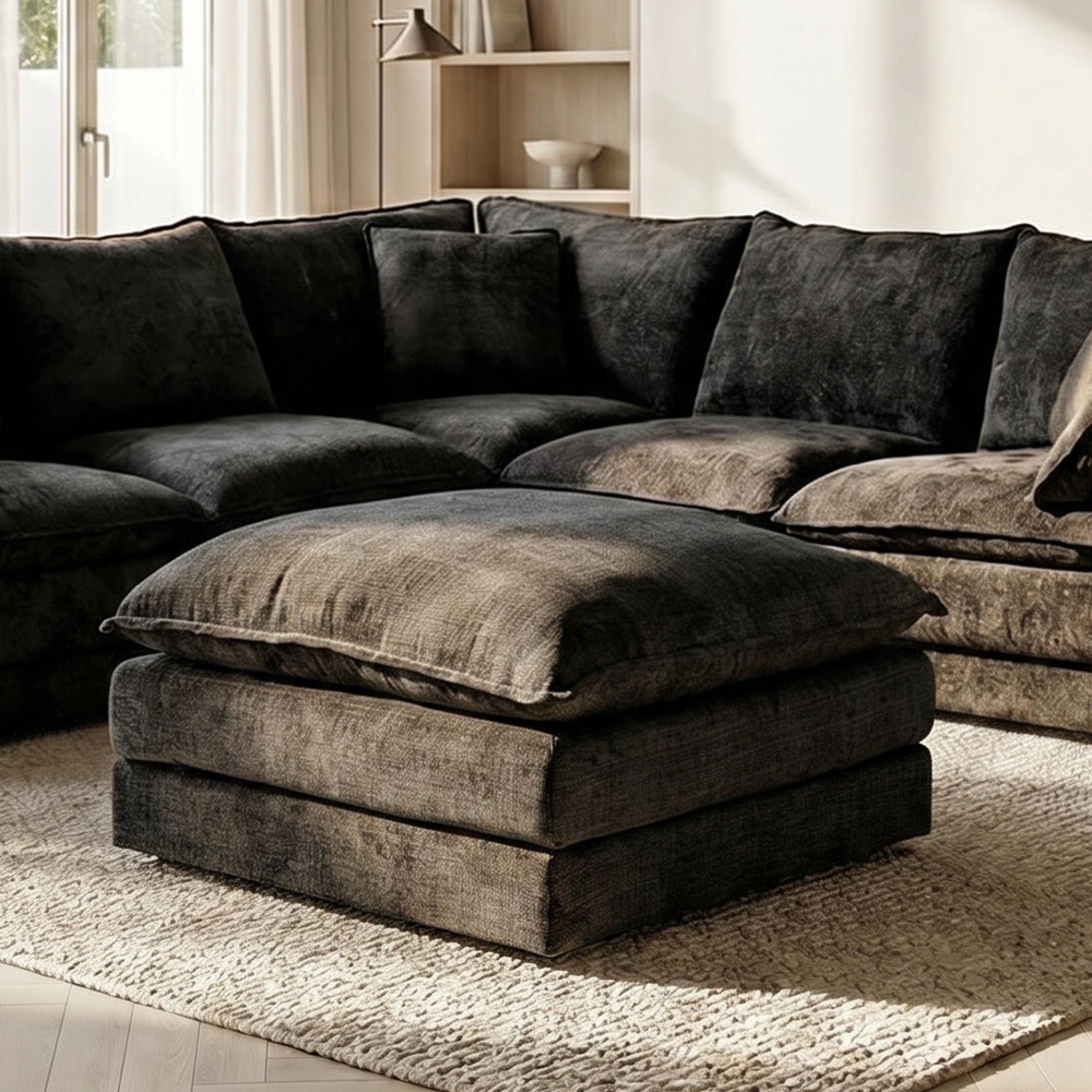 Solaya Footstool - Square - Black Fabric