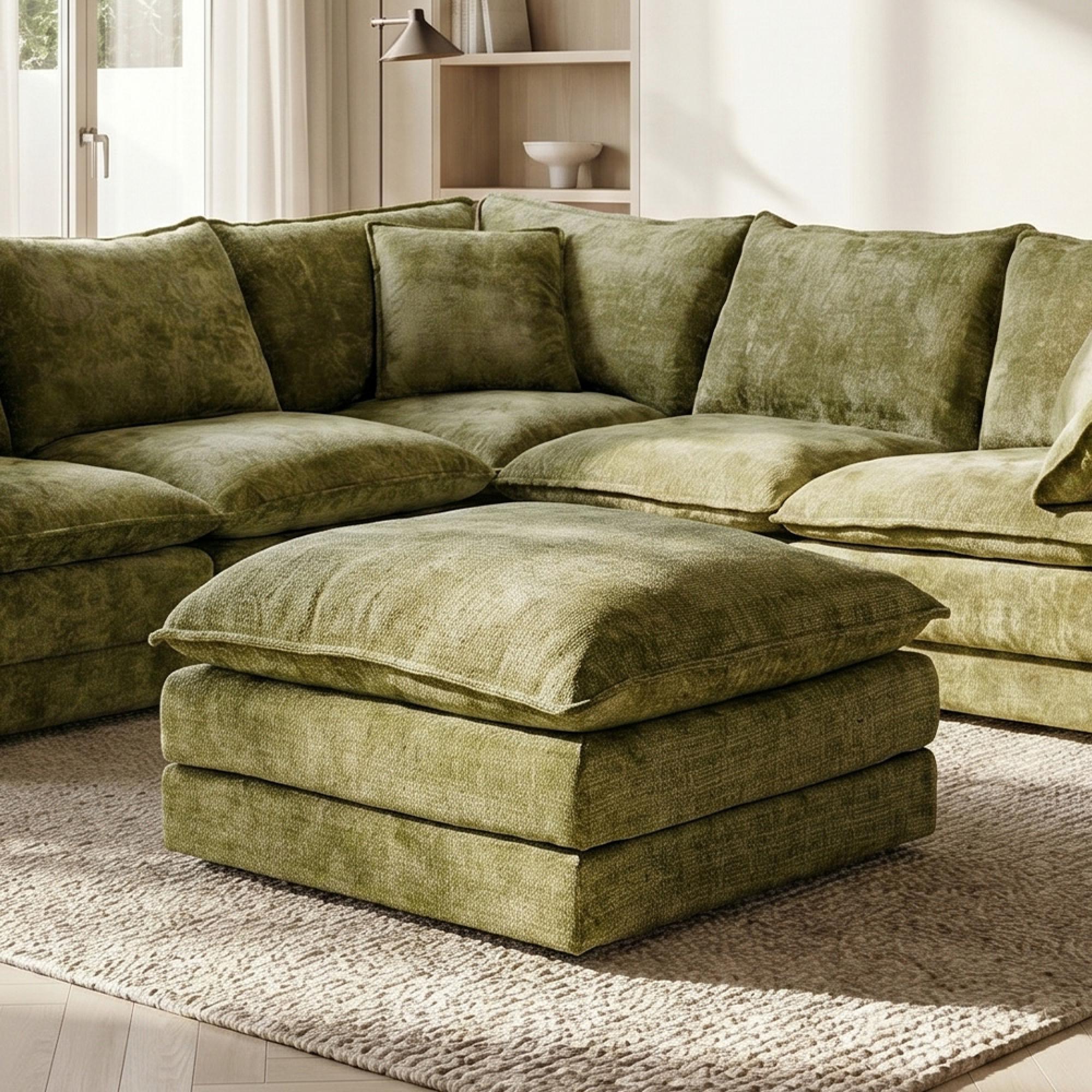 Solaya Footstool - Square - Green Fabric