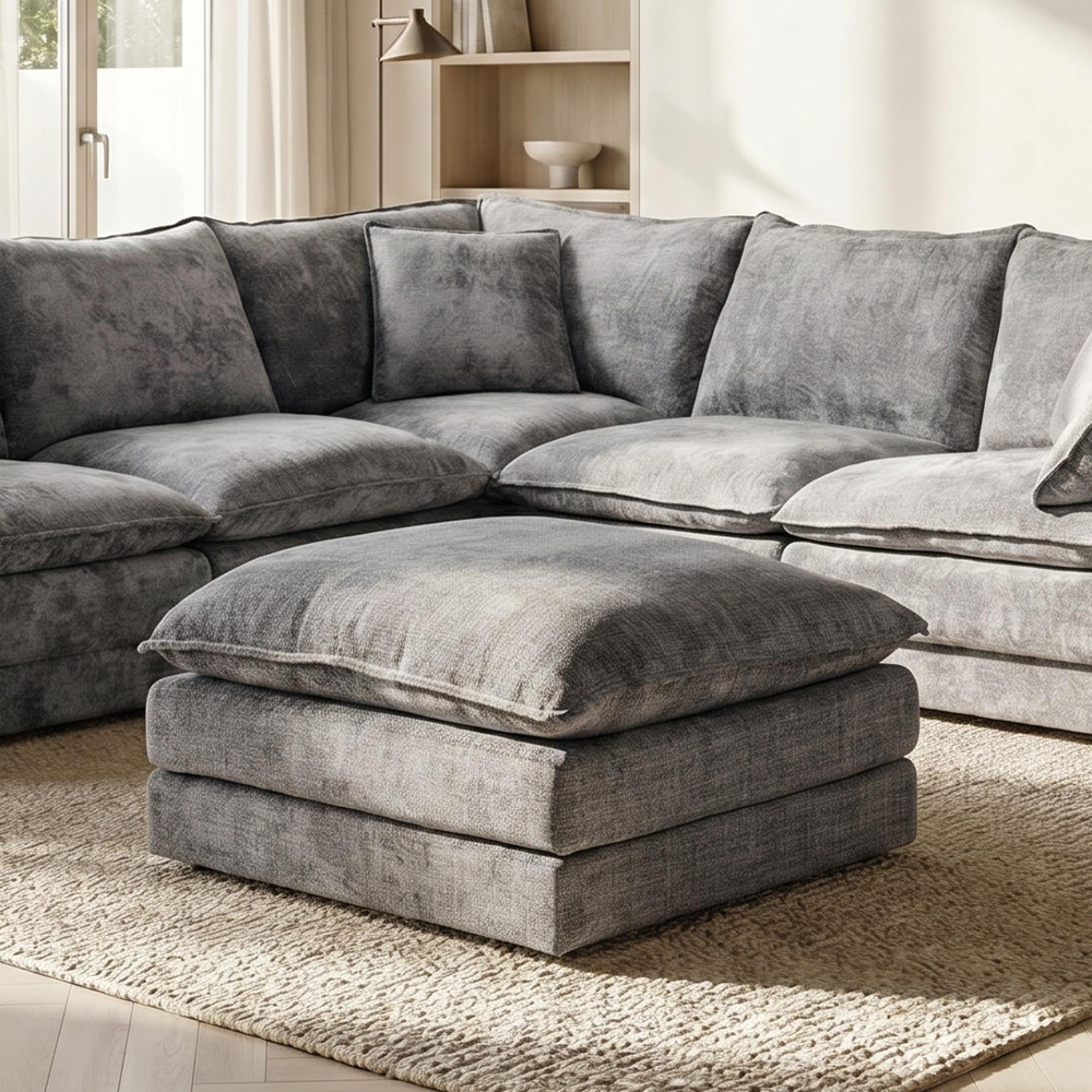 Solaya Footstool - Square - Grey Fabric