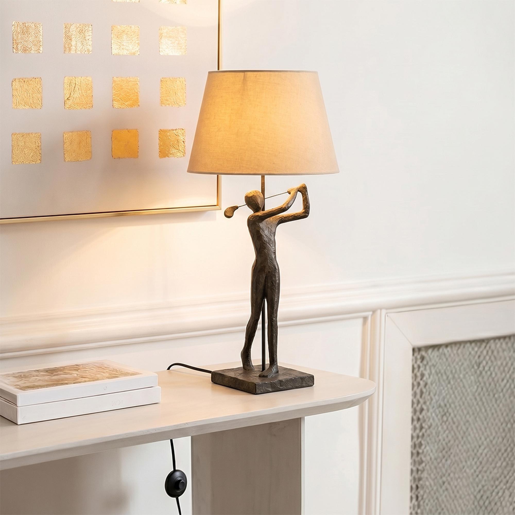 Golfer Table Lamp - Gold and Black - Polyresin
