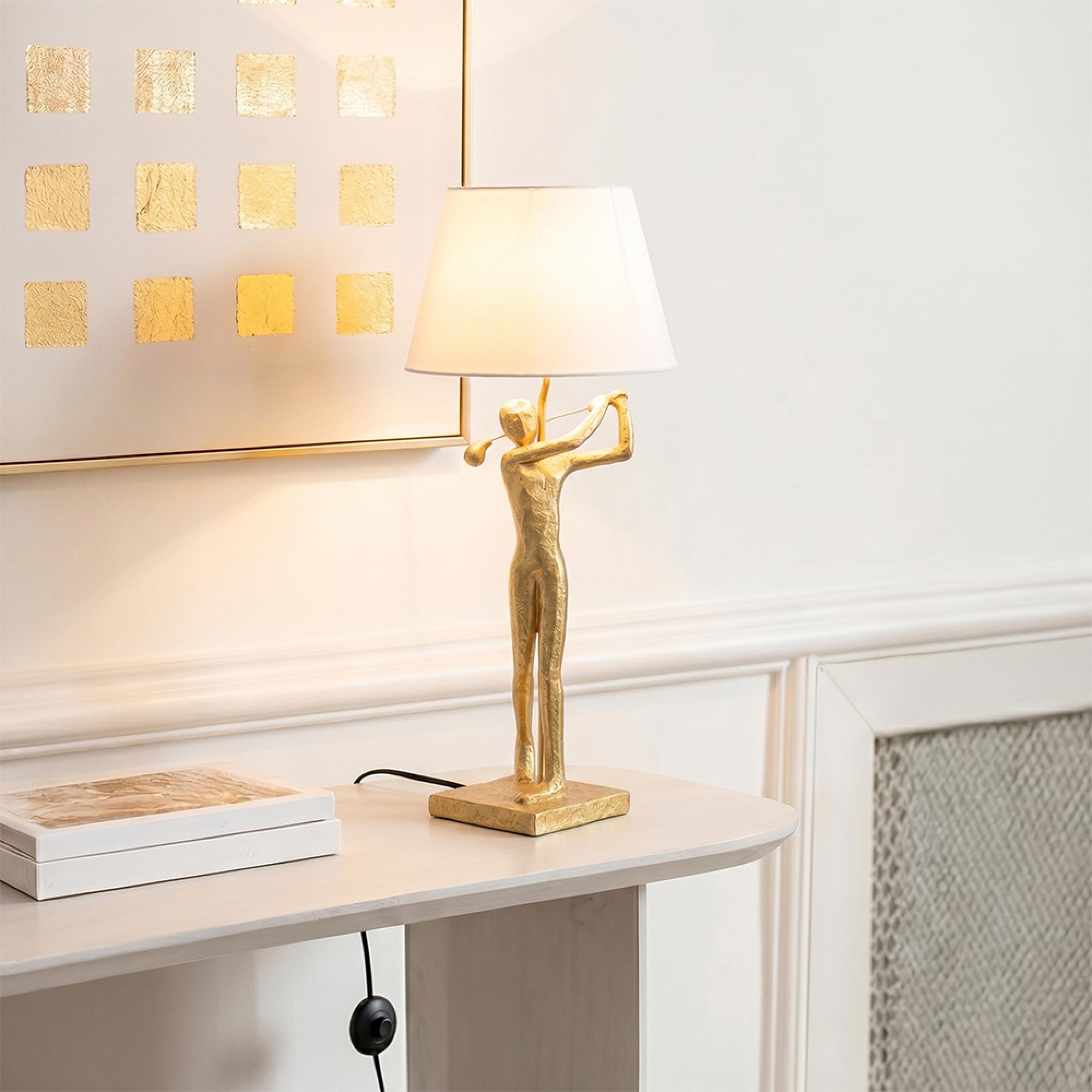 Golfer Table Lamp - White and Gold - Polyresin