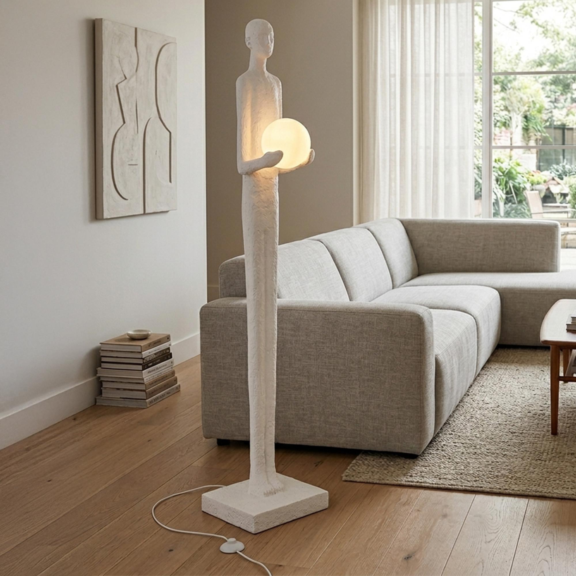 Person Floor Lamp - White - Polyresin