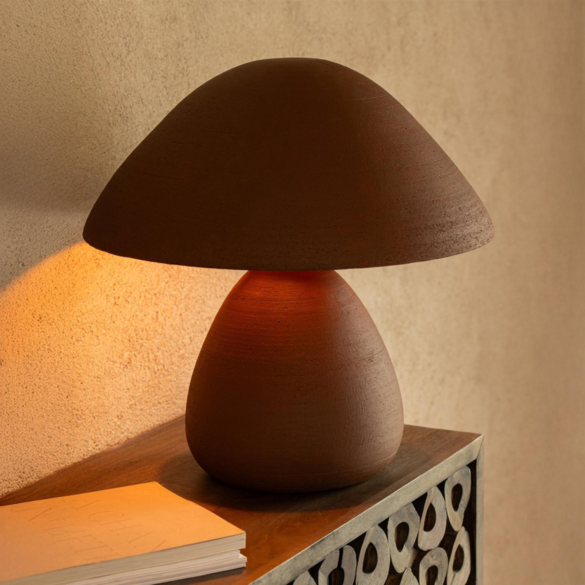 Pottery Table Lamp - Brown - Ceramic