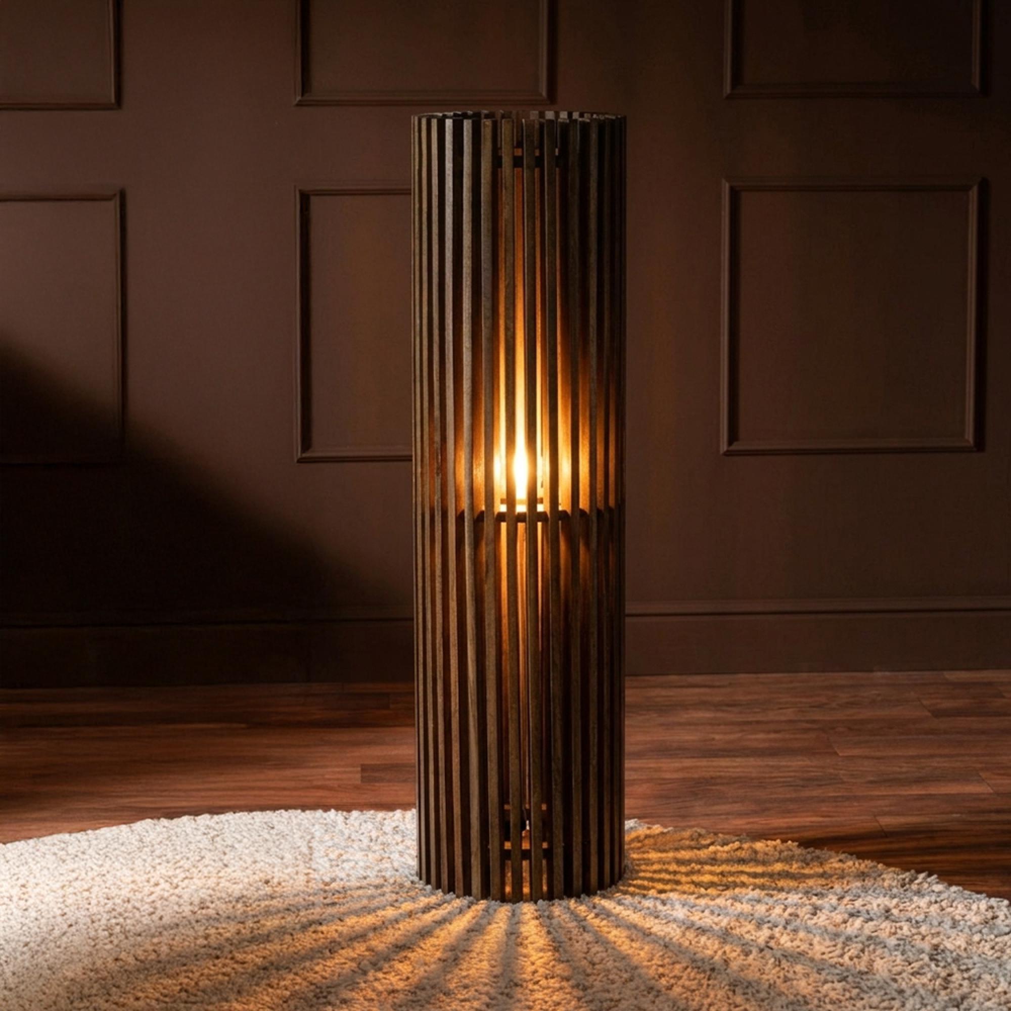 Ribbed Floor Lamp - Dark Brown - Mango Wood