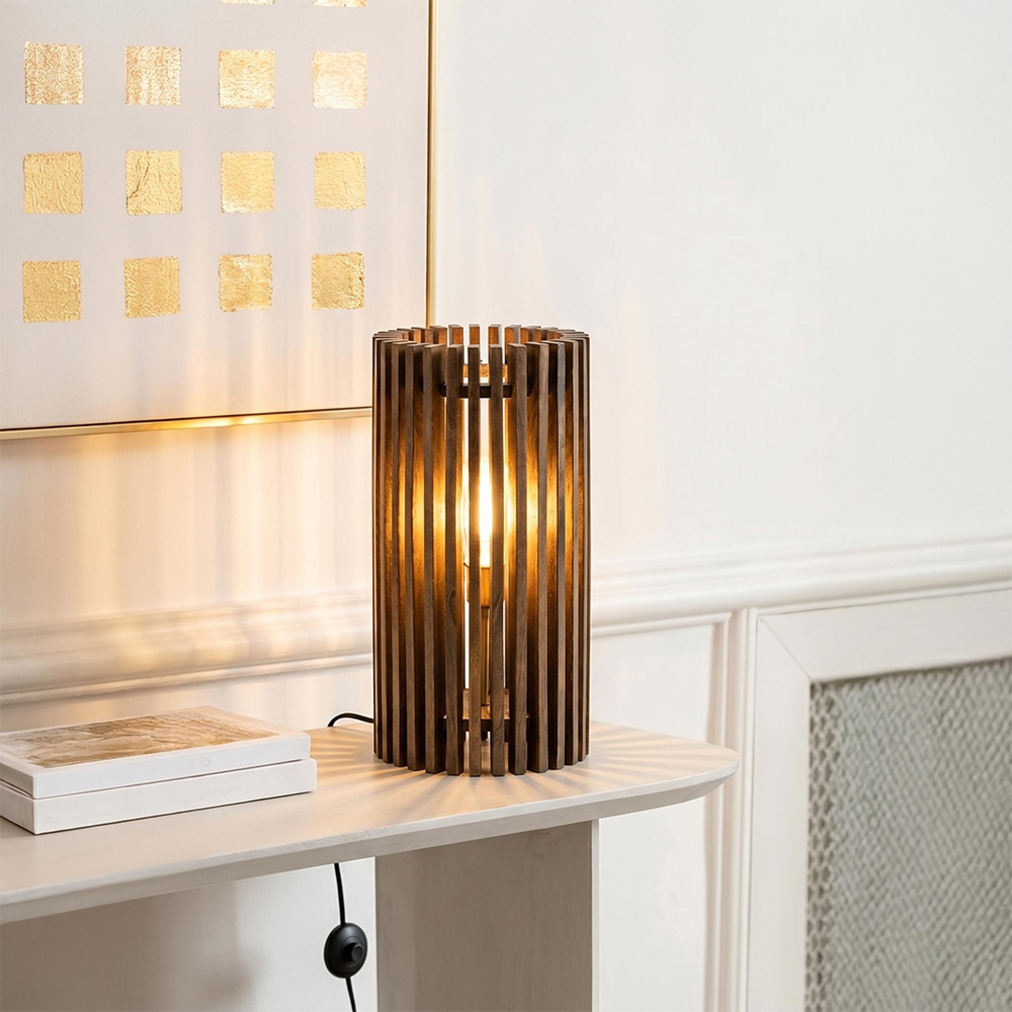 Ribbed Table Lamp - Dark Brown - Mango Wood