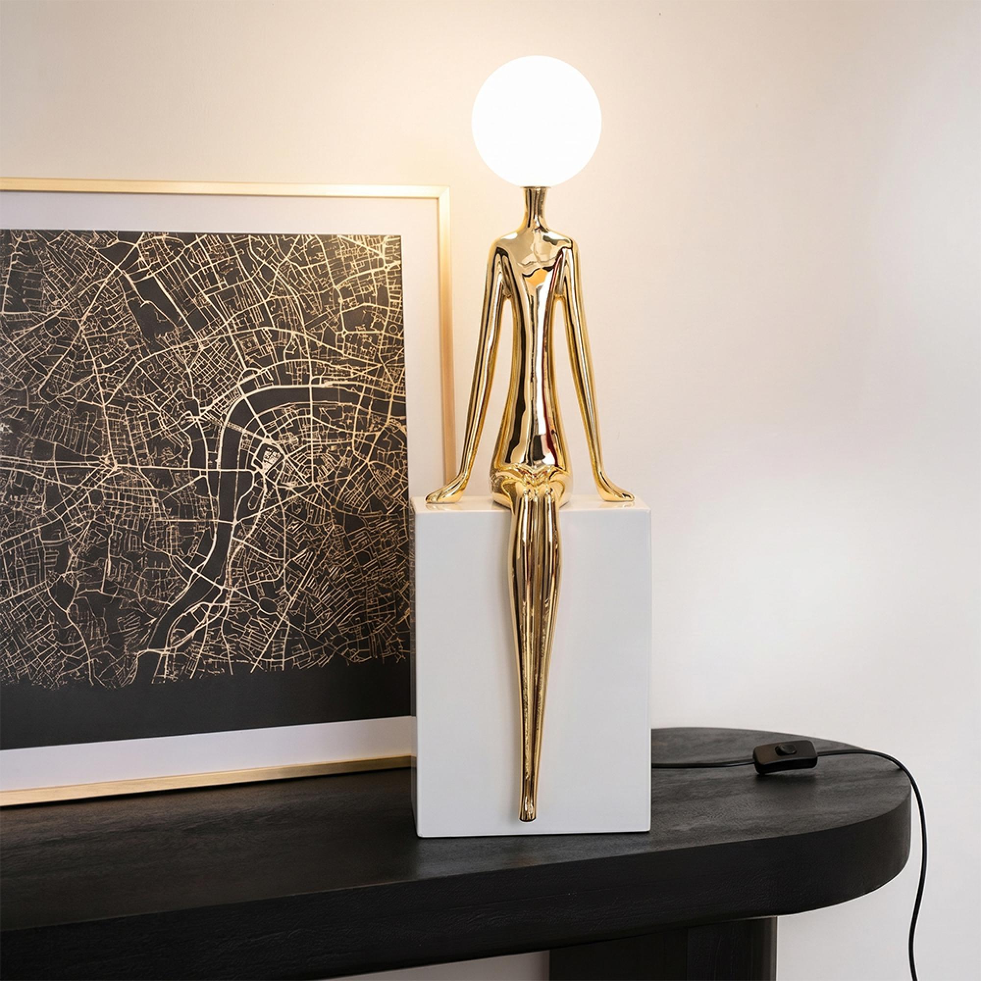 Seated Silhouette Table Lamp - Gold and White - Metal