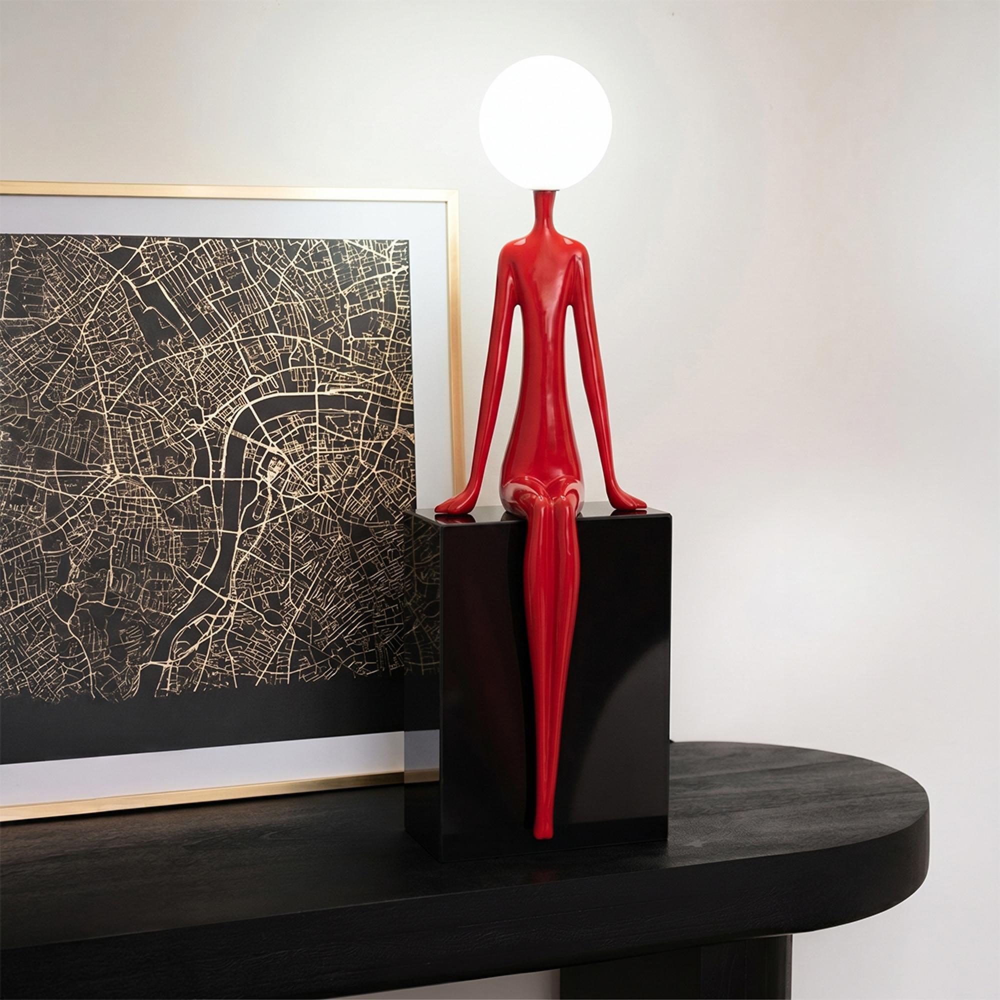 Seated Silhouette Table Lamp - Red and Black - Metal