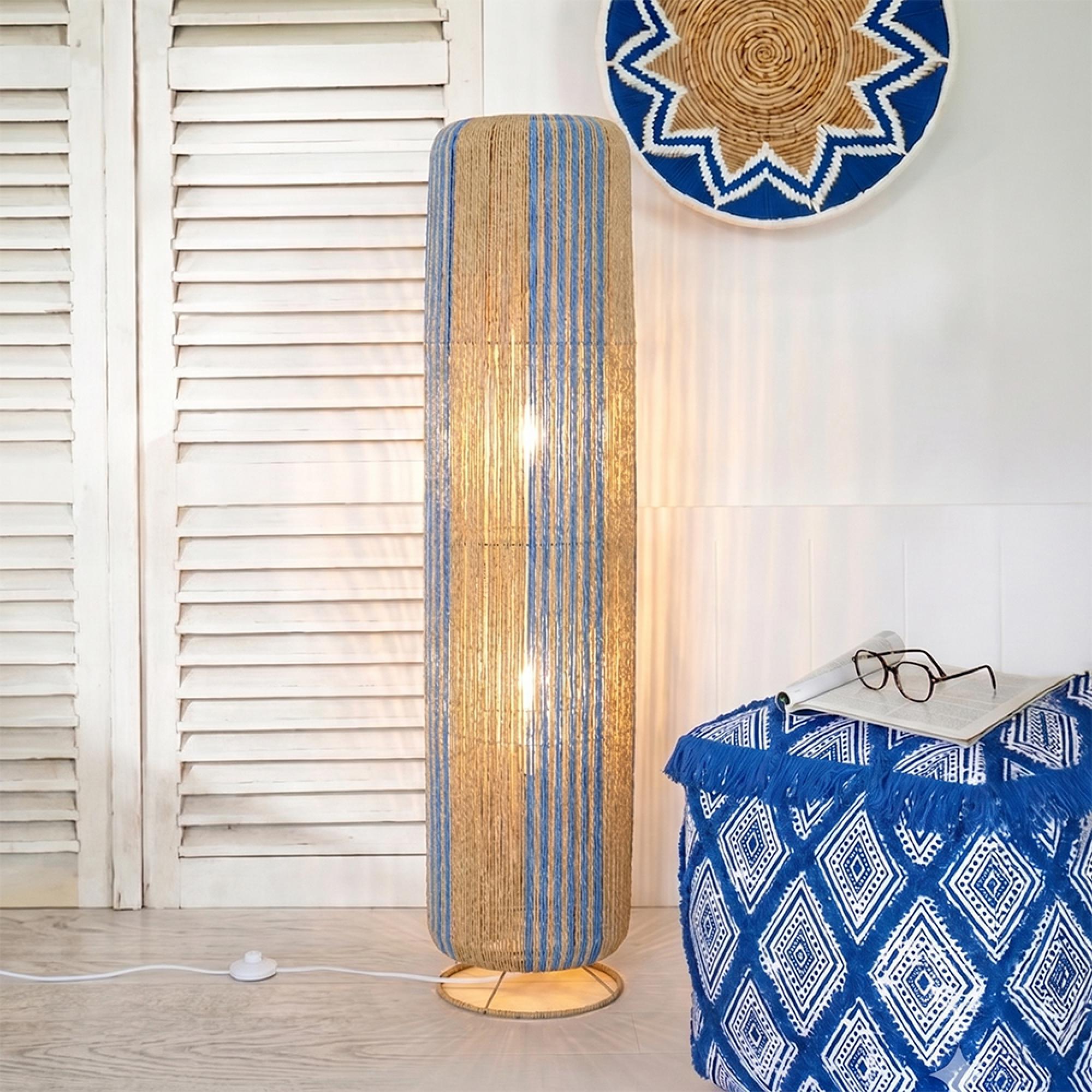 Cylinder Floor Lamp - Blue and Natural - Rope and Metal