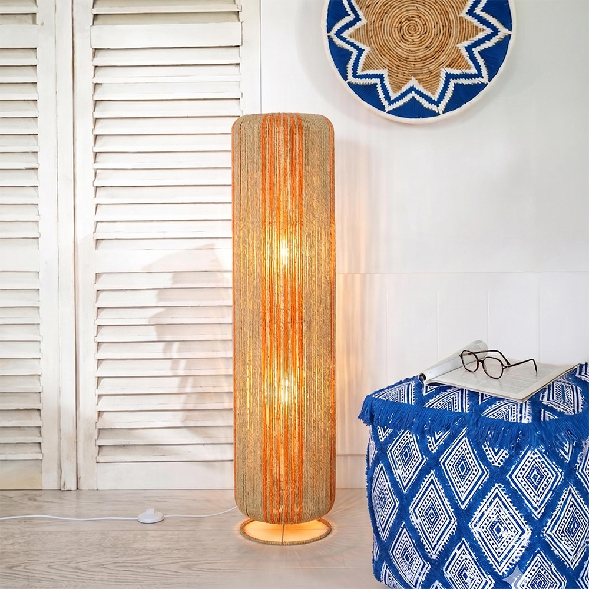Cylinder Floor Lamp - Orange and Natural - Rope and Metal