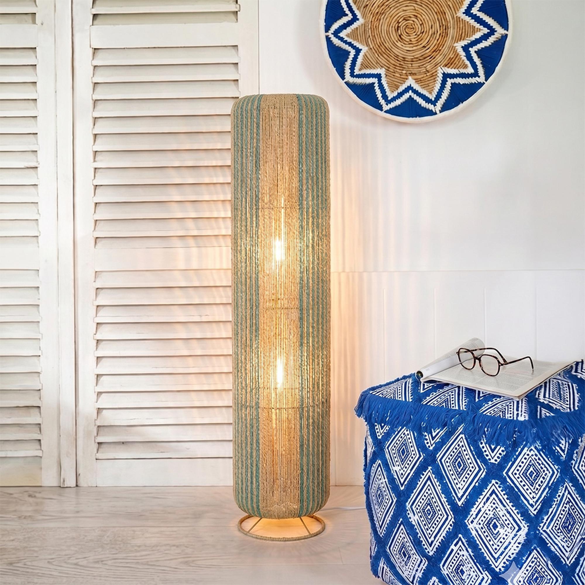 Cylinder Floor Lamp - Turquoise and Natural - Rope and Metal