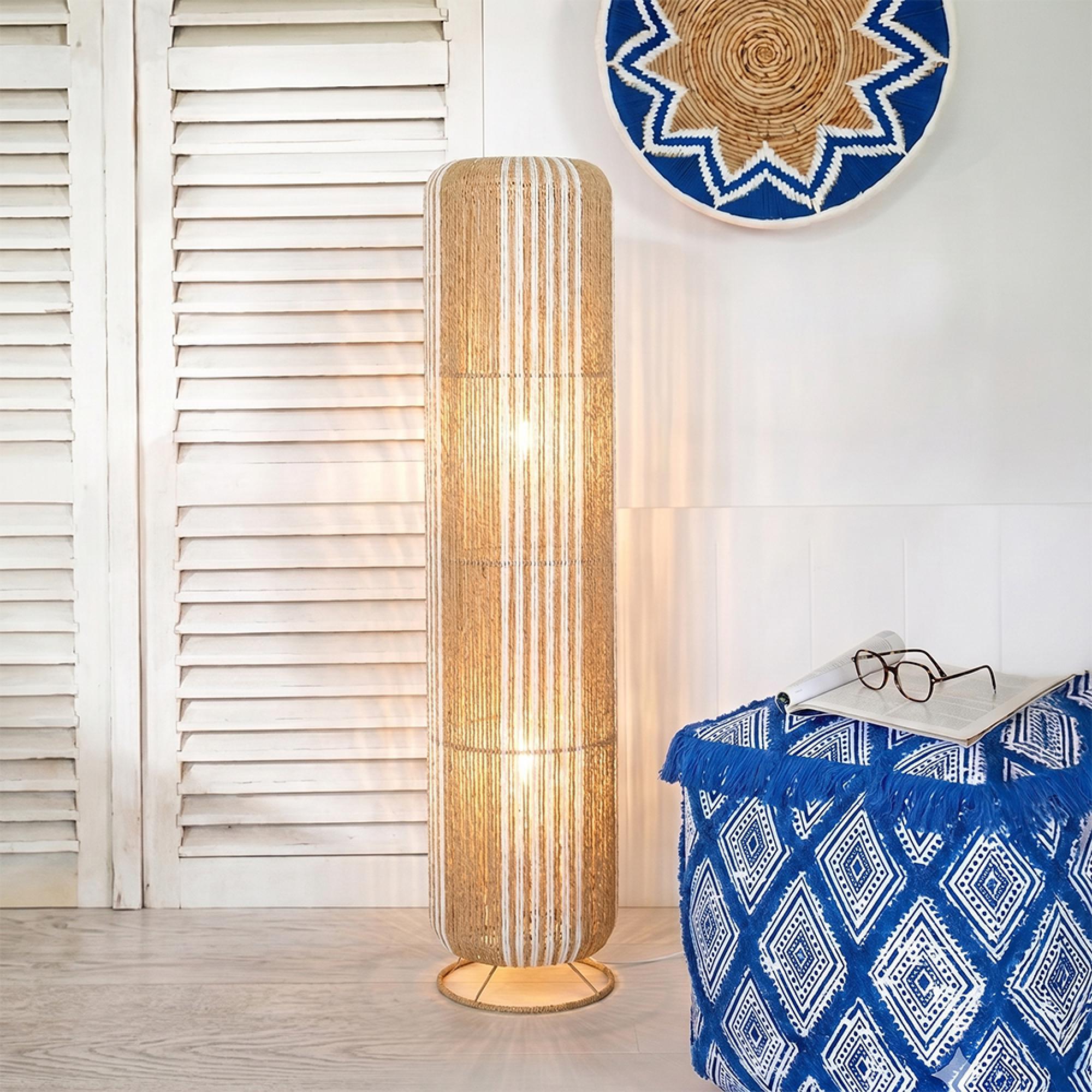 Cylinder Floor Lamp - White and Natural - Rope and Metal