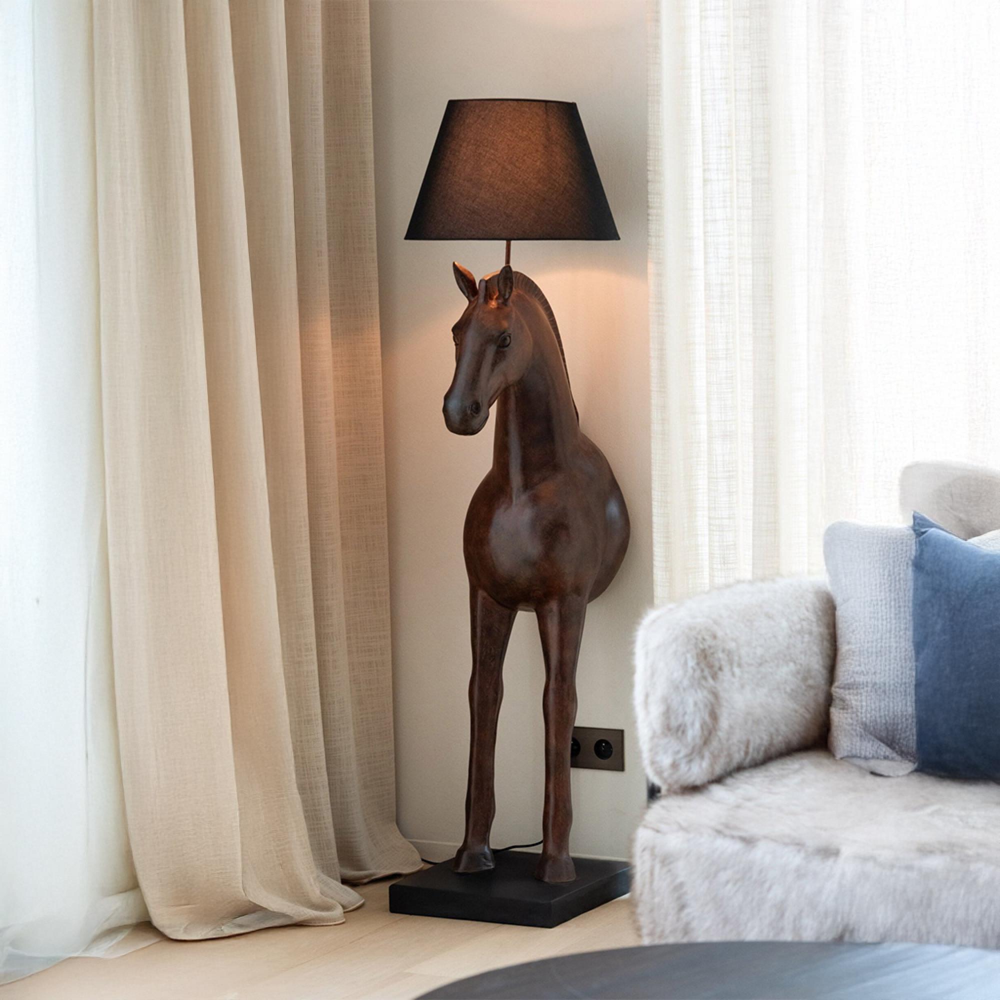 Horse Front Floor Lamp - Dark Brown - Polyresin
