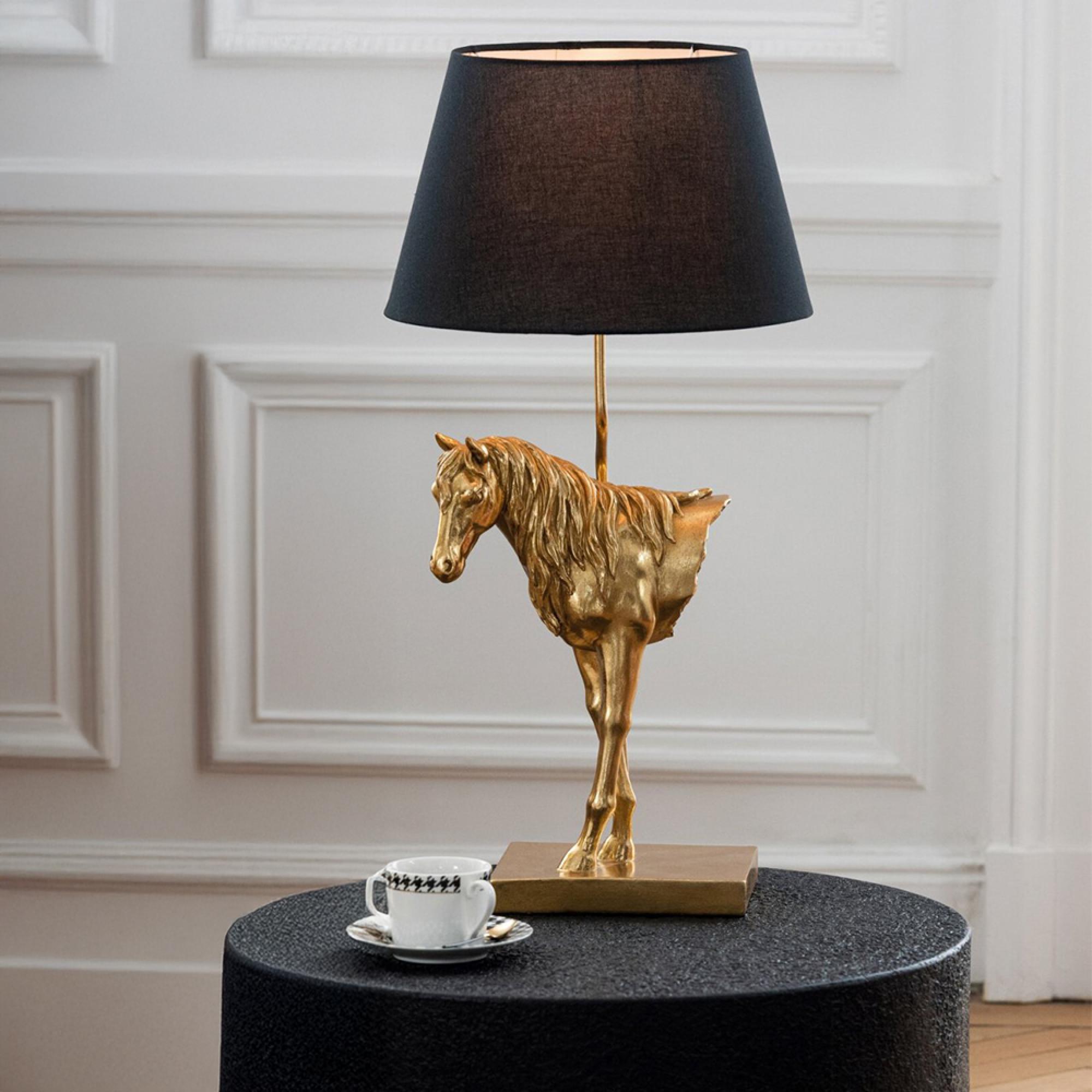 Horse Front Table Lamp - Gold and Black - Polyresin