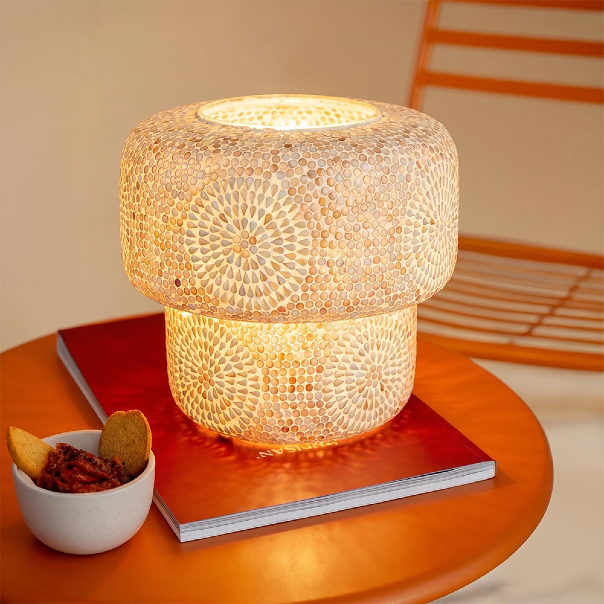 Mosaic Table Lamp - Beige and White - Glass