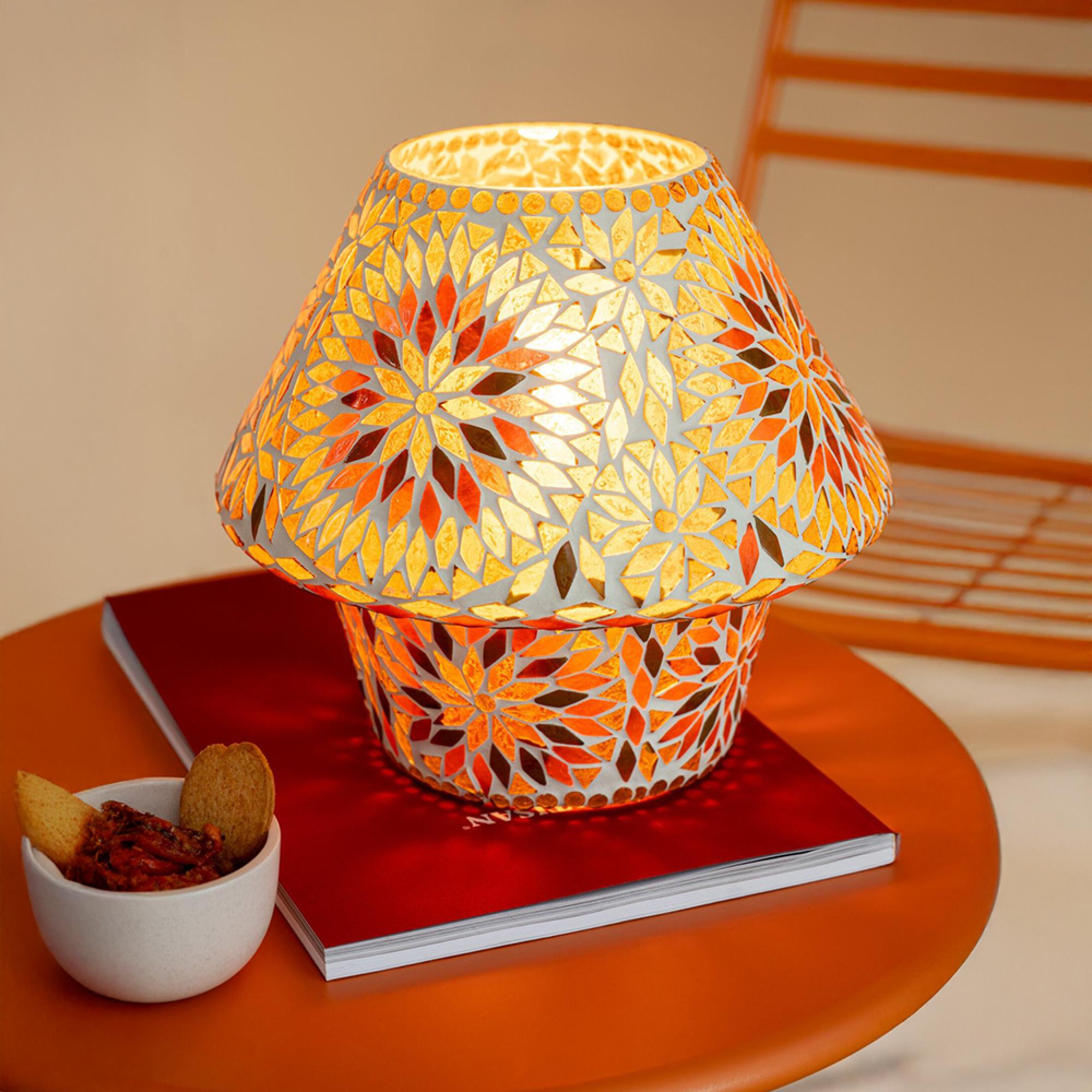 Mosaic Table Lamp - Brown and Dark Orange - Glass