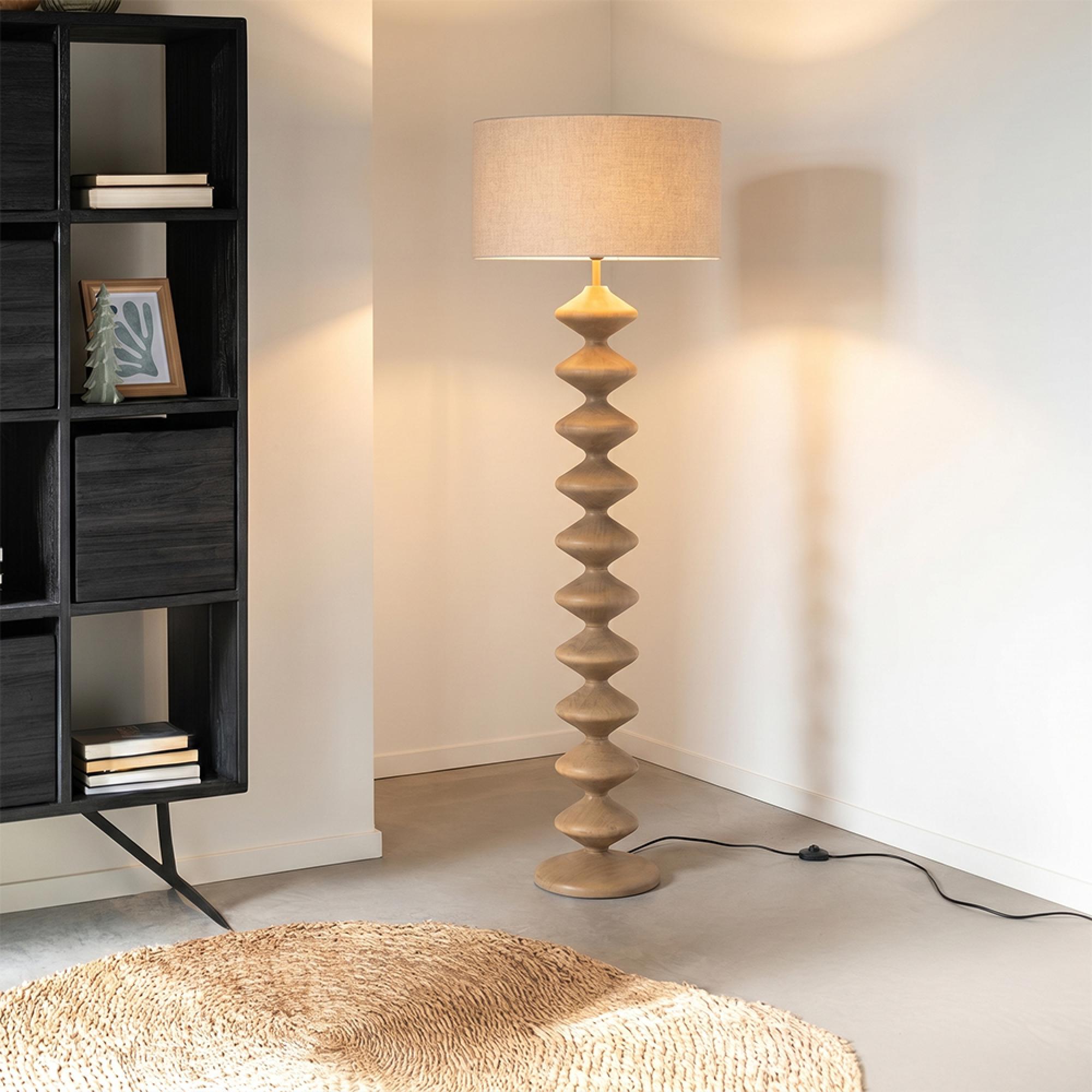 Caterpillar Floor Lamp - Natural and Grey - Poplar Wood