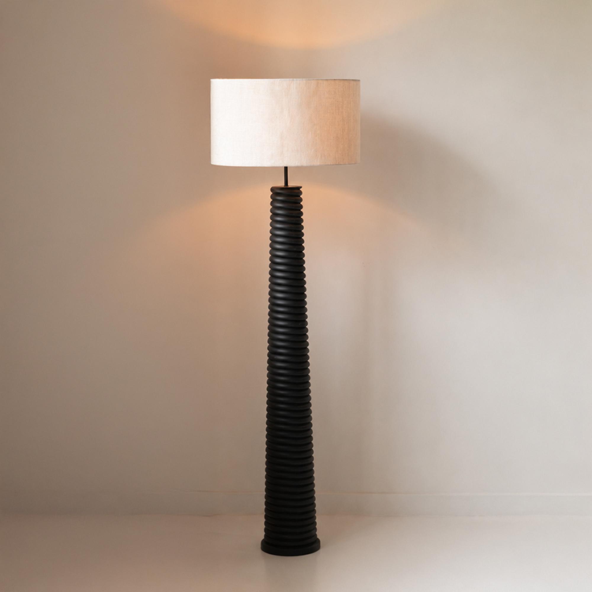 Floor Lamp - Black and Grey - Threaded Ailanthus Wood