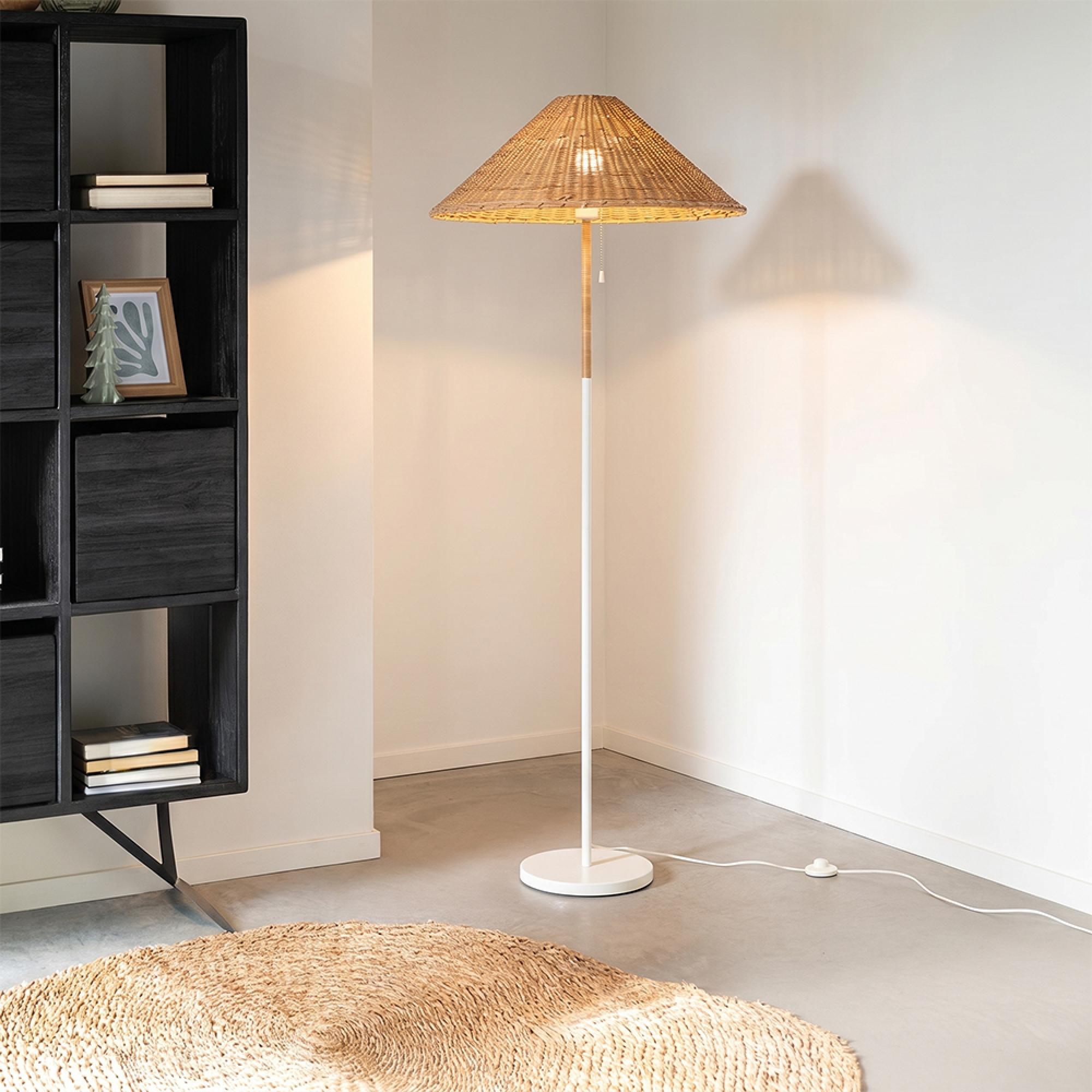 Floor Lamp - Natural and White - Rattan and Metal