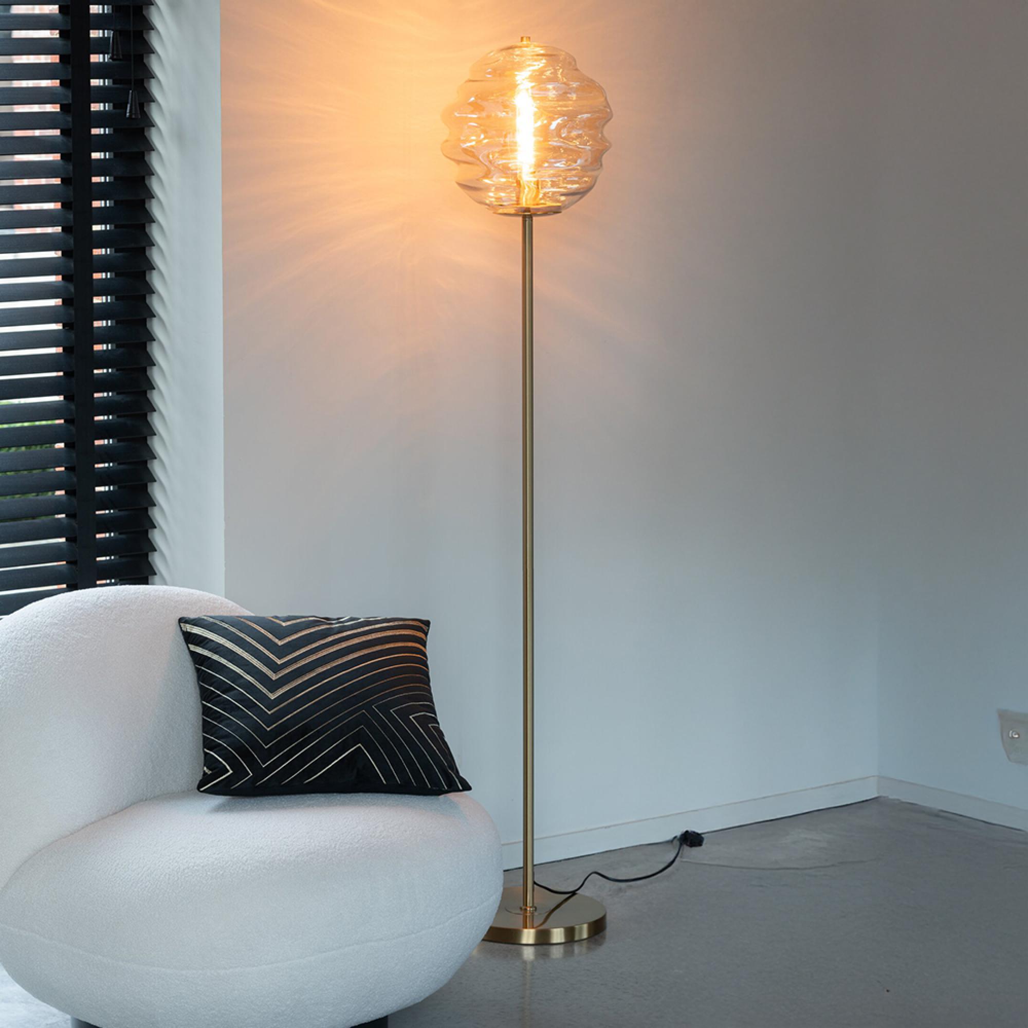 Honeycomb Floor Lamp - Light Brown and Gold - Glass and Metal