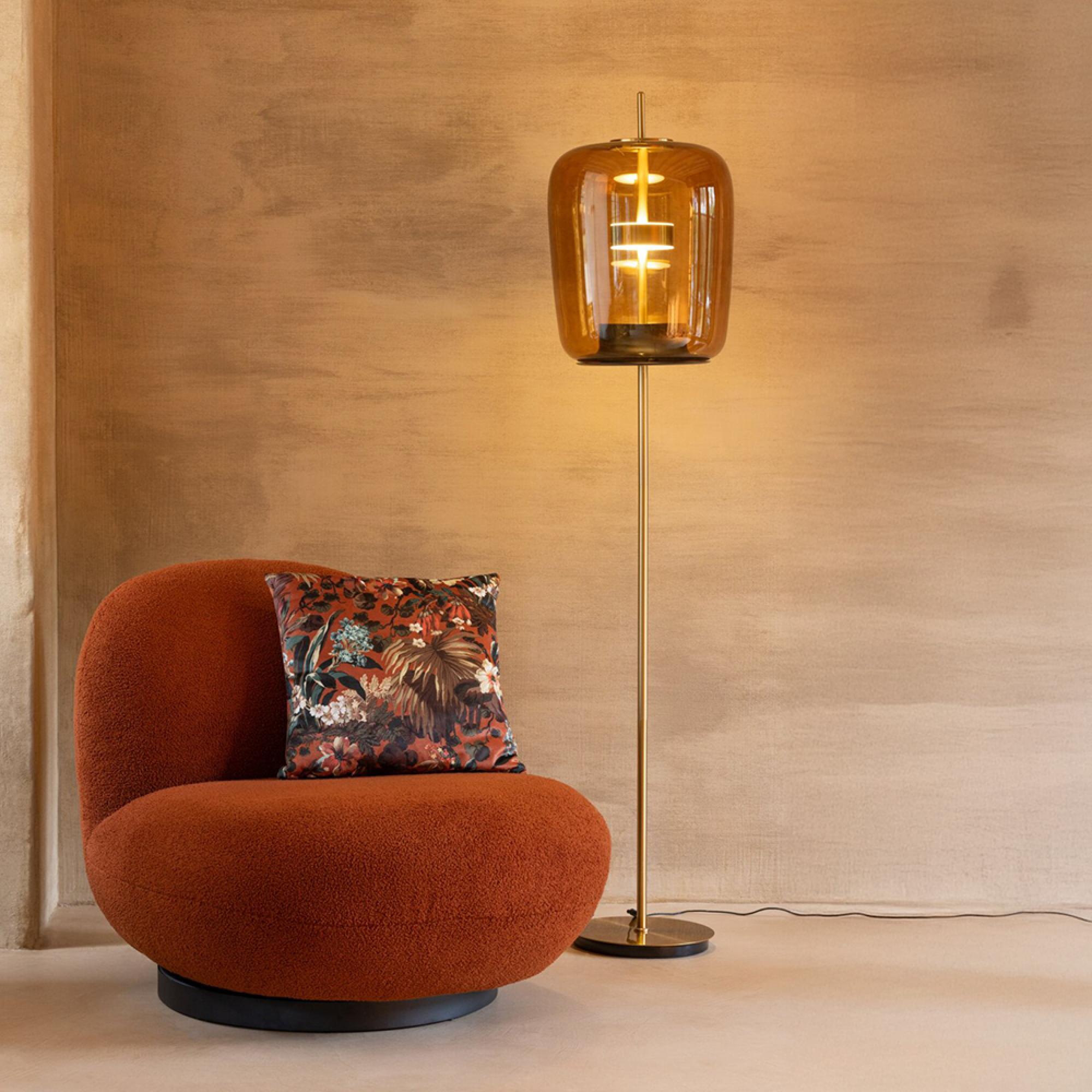 LED Floor Lamp - Brown - Glass