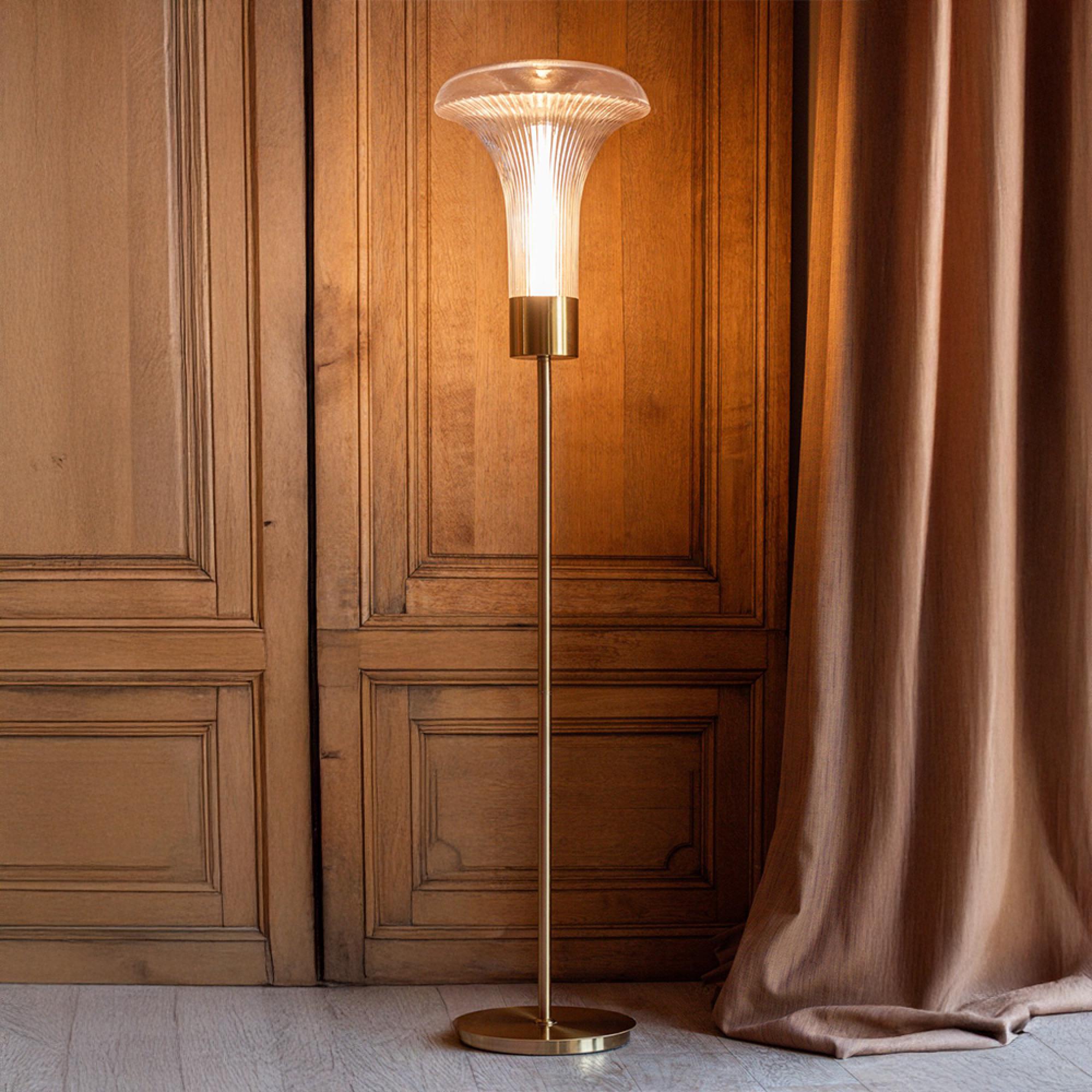 LED Floor Lamp - Transparent and Gold - Glass and Metal