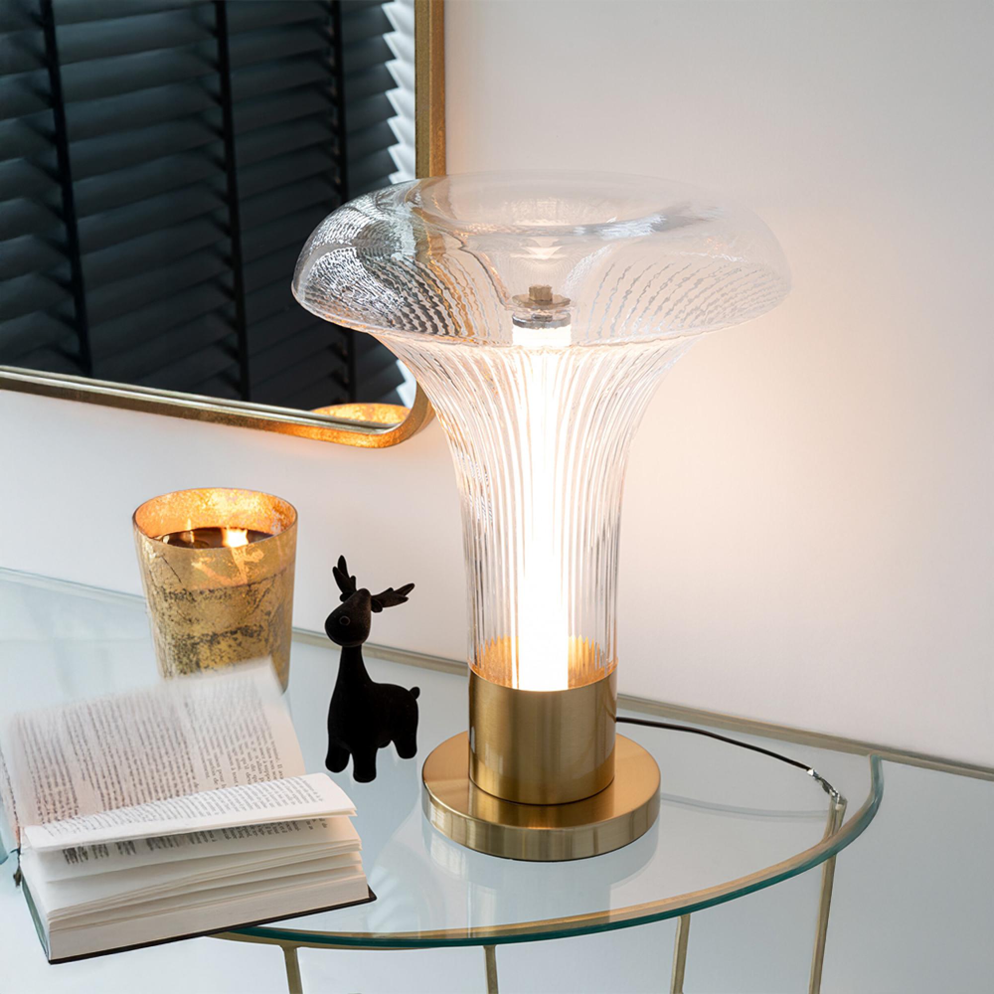 LED Table Lamp - Transparent and Gold - Glass and Metal