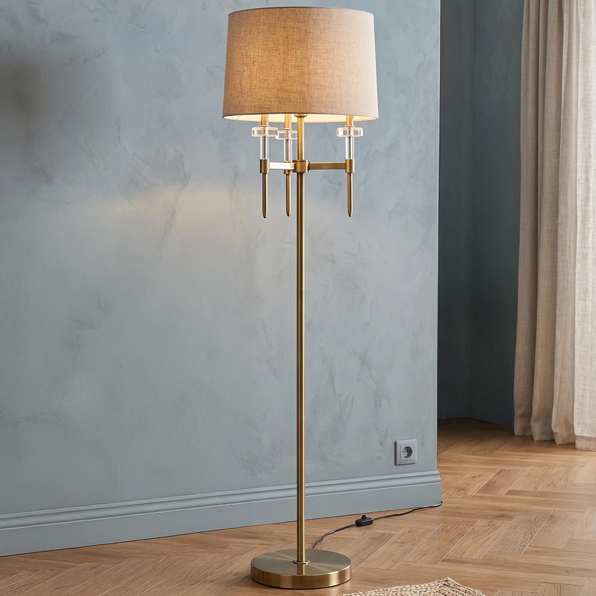 Josie Floor Lamp - Brushed Gold - Fabric and Metal