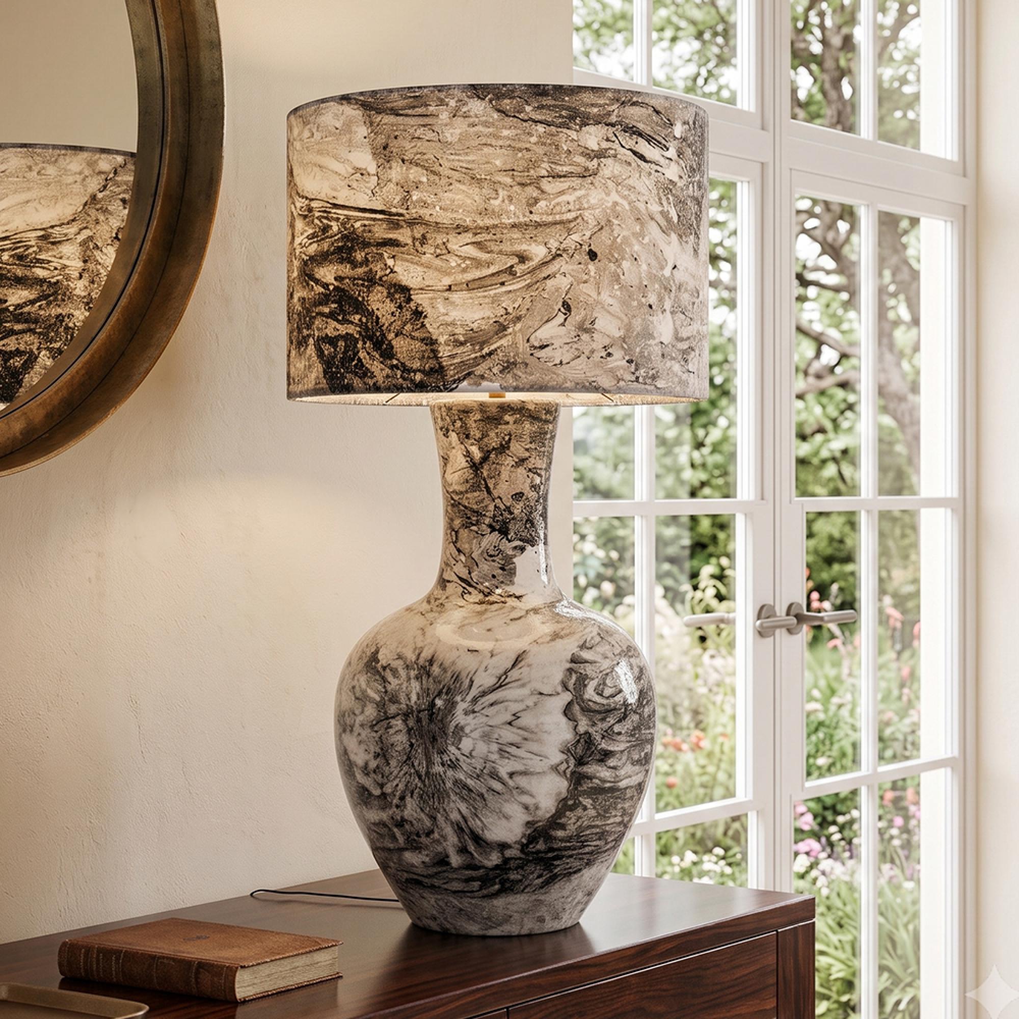 Cecile Table Lamp - Round - Black and White