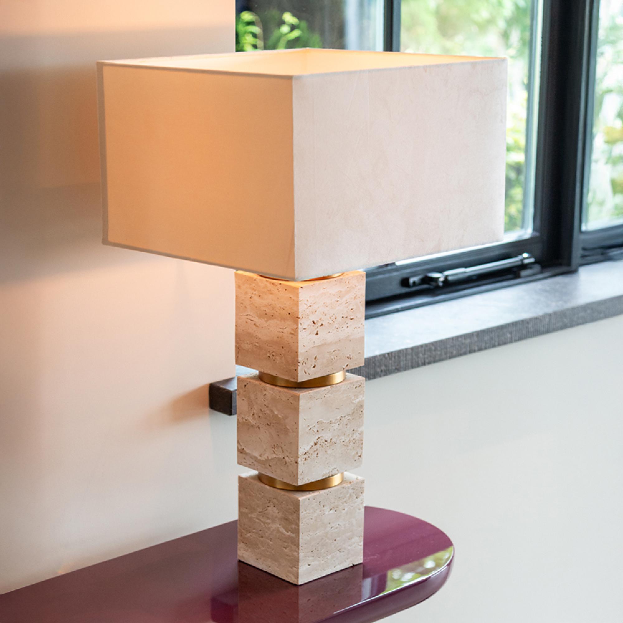 Jaella Table Lamp - Square - Beige - Travertine