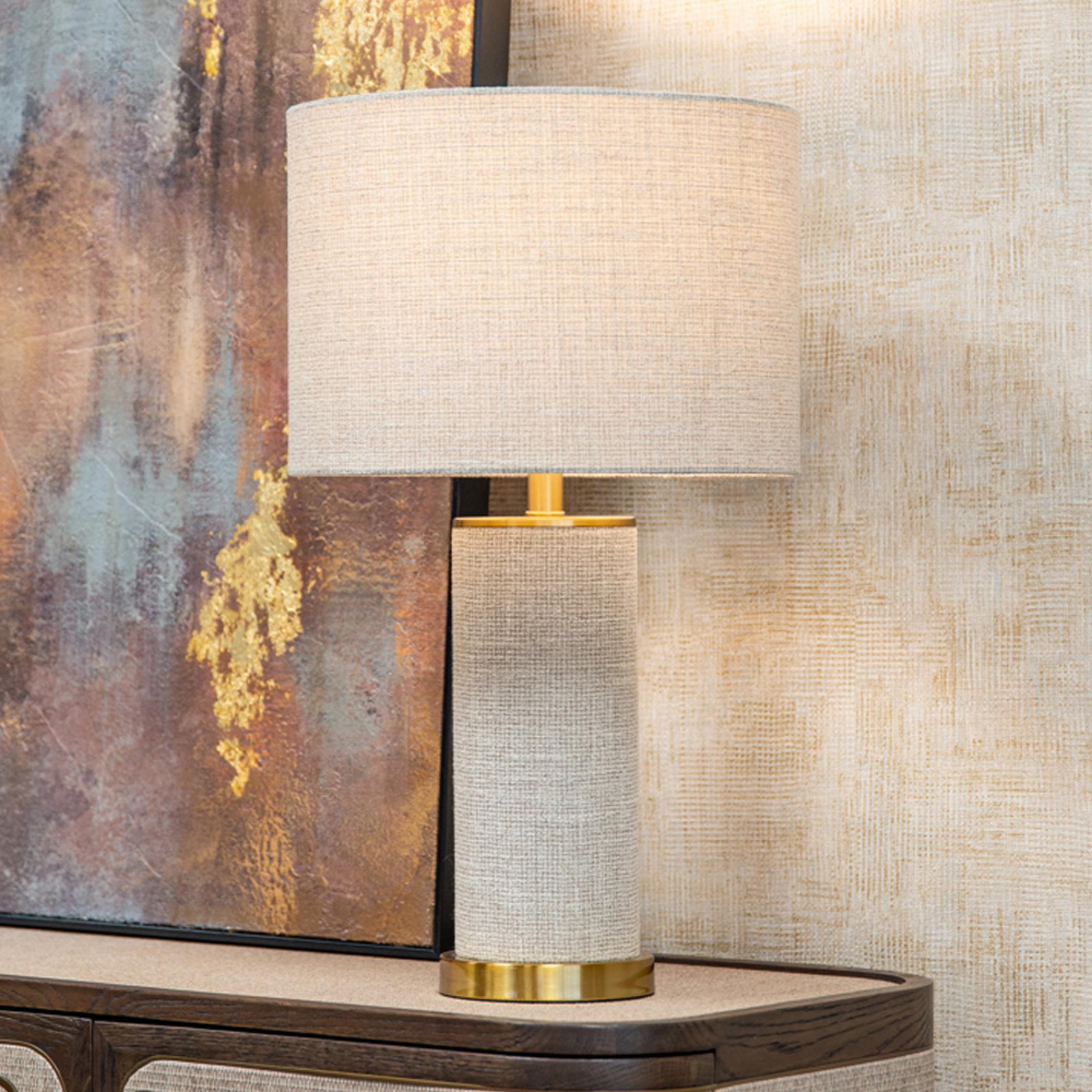 Joline Table Lamp - Round - Beige - Fabric