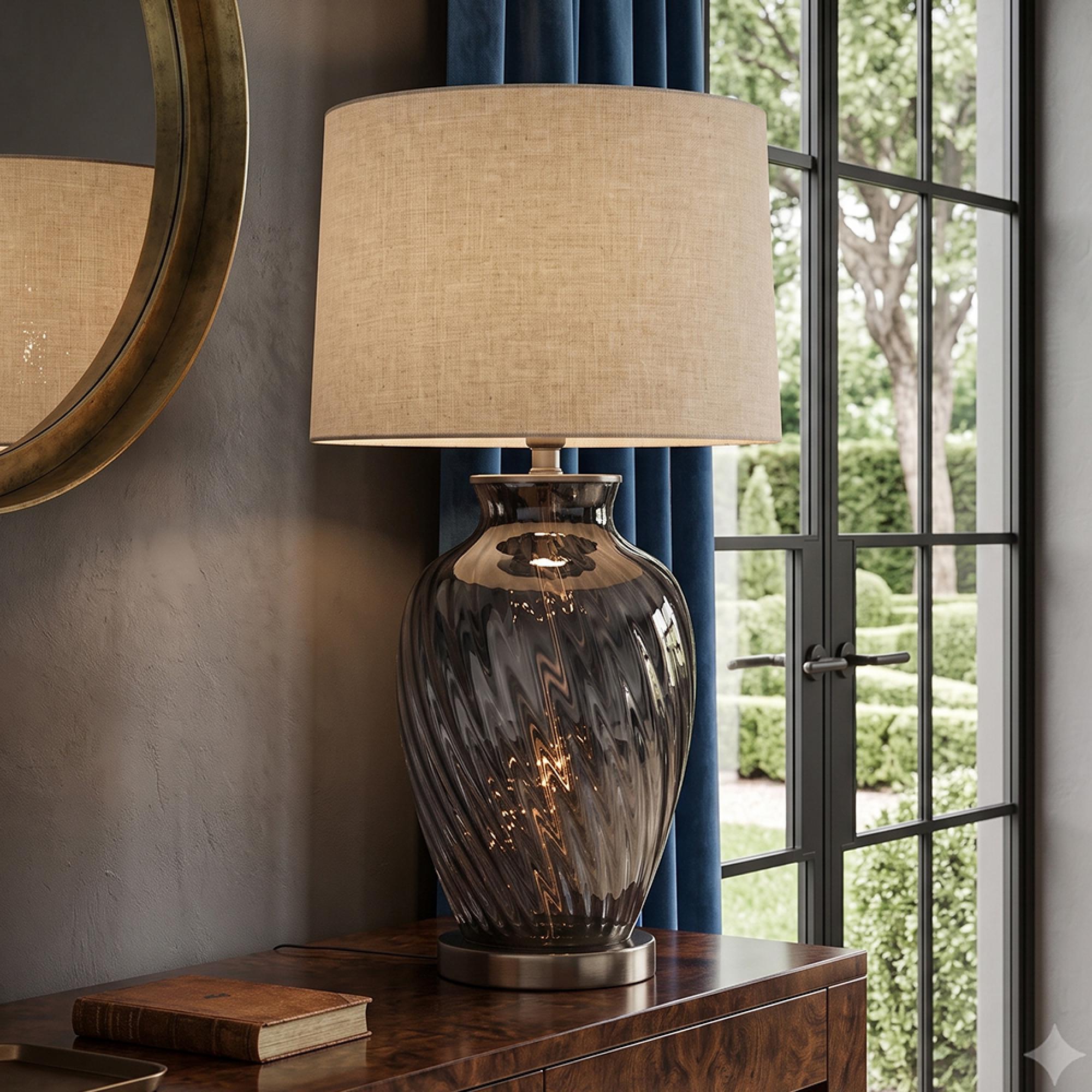 Rowan Table Lamp - Round - Smoked Glass