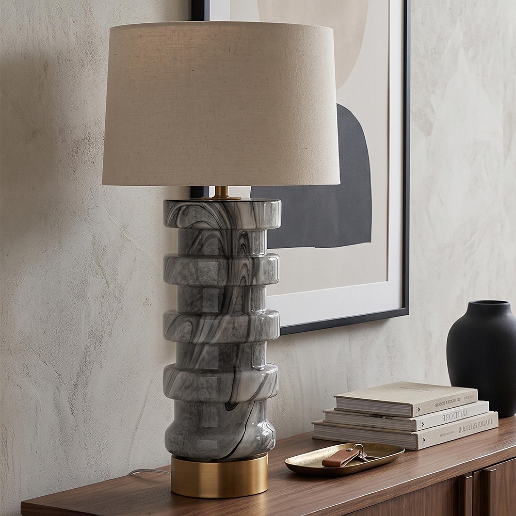 Jaylee Table Lamp - Round - Black and White - Glass