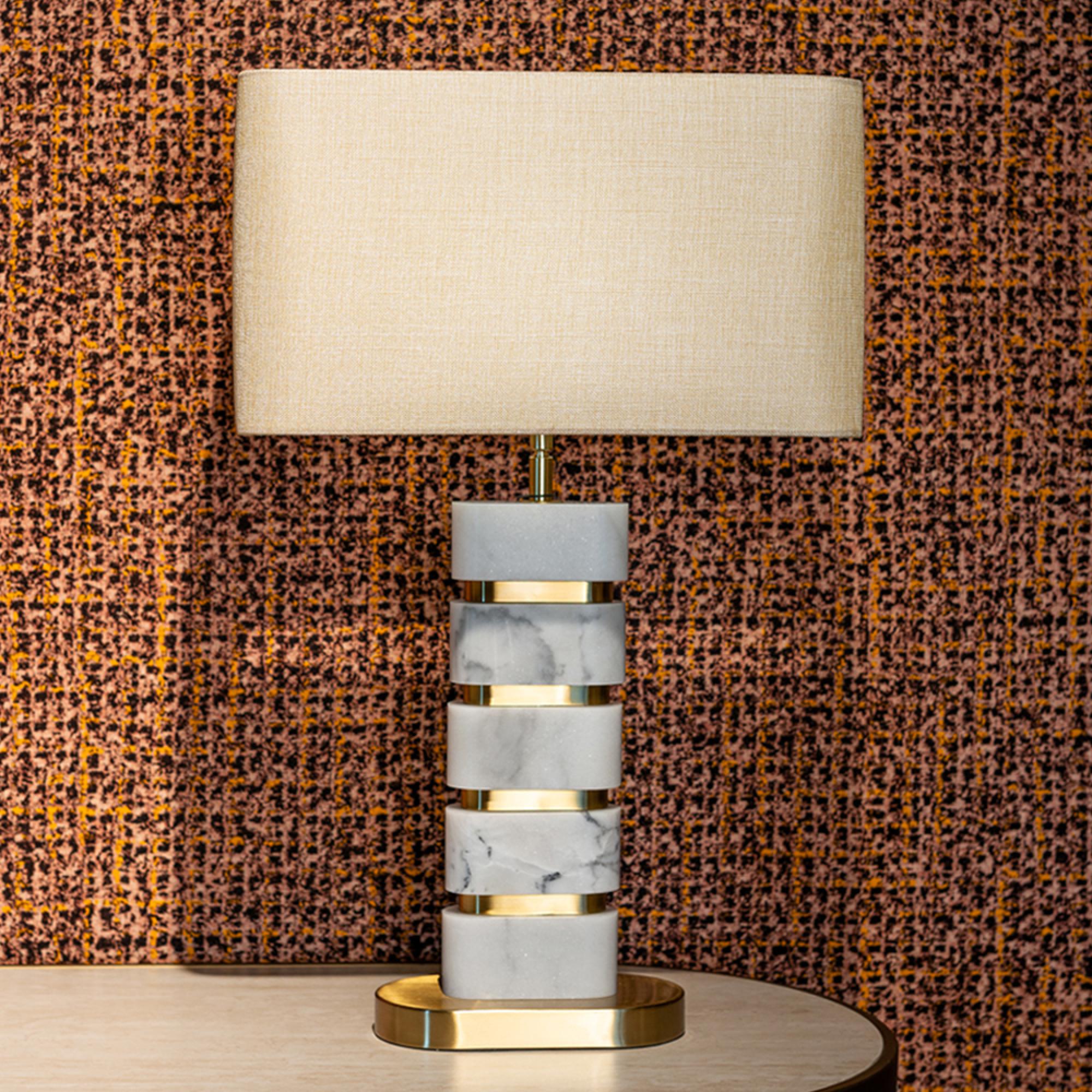 Lenore Table Lamp - White and Gold - Marble and Fabric
